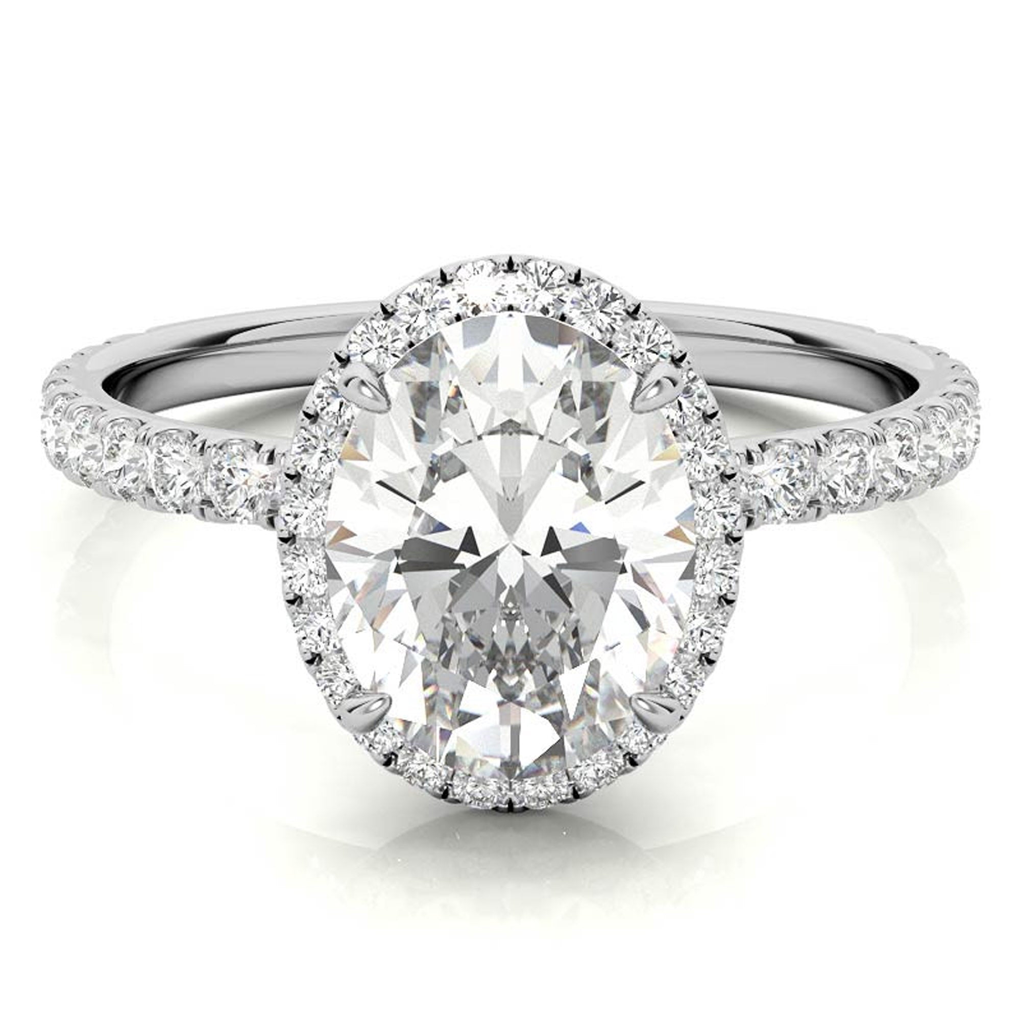 Sterling Silver Halo Pave Adjustable Classic White Gold Engagement Ring For Women