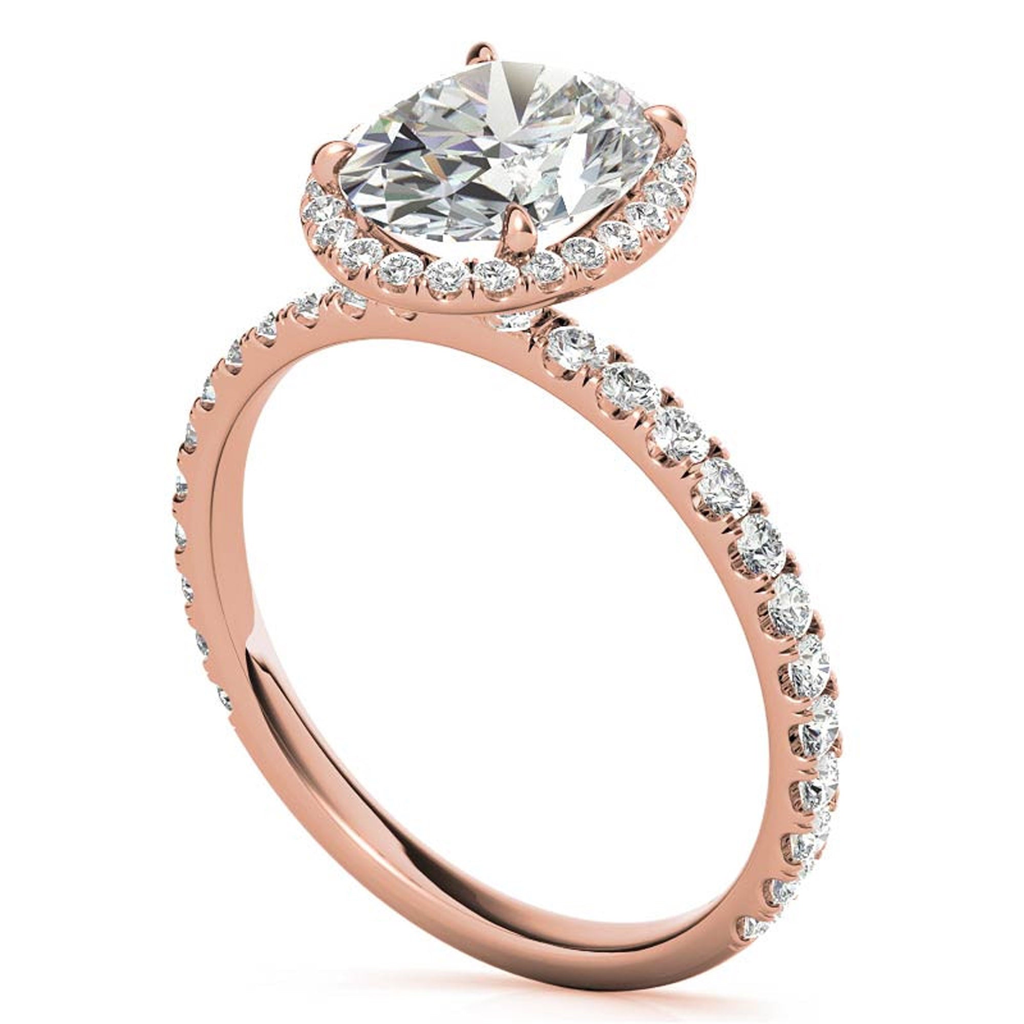 Sterling Silver Halo Pave Adjustable Classic Rose Gold Engagement Ring For Women