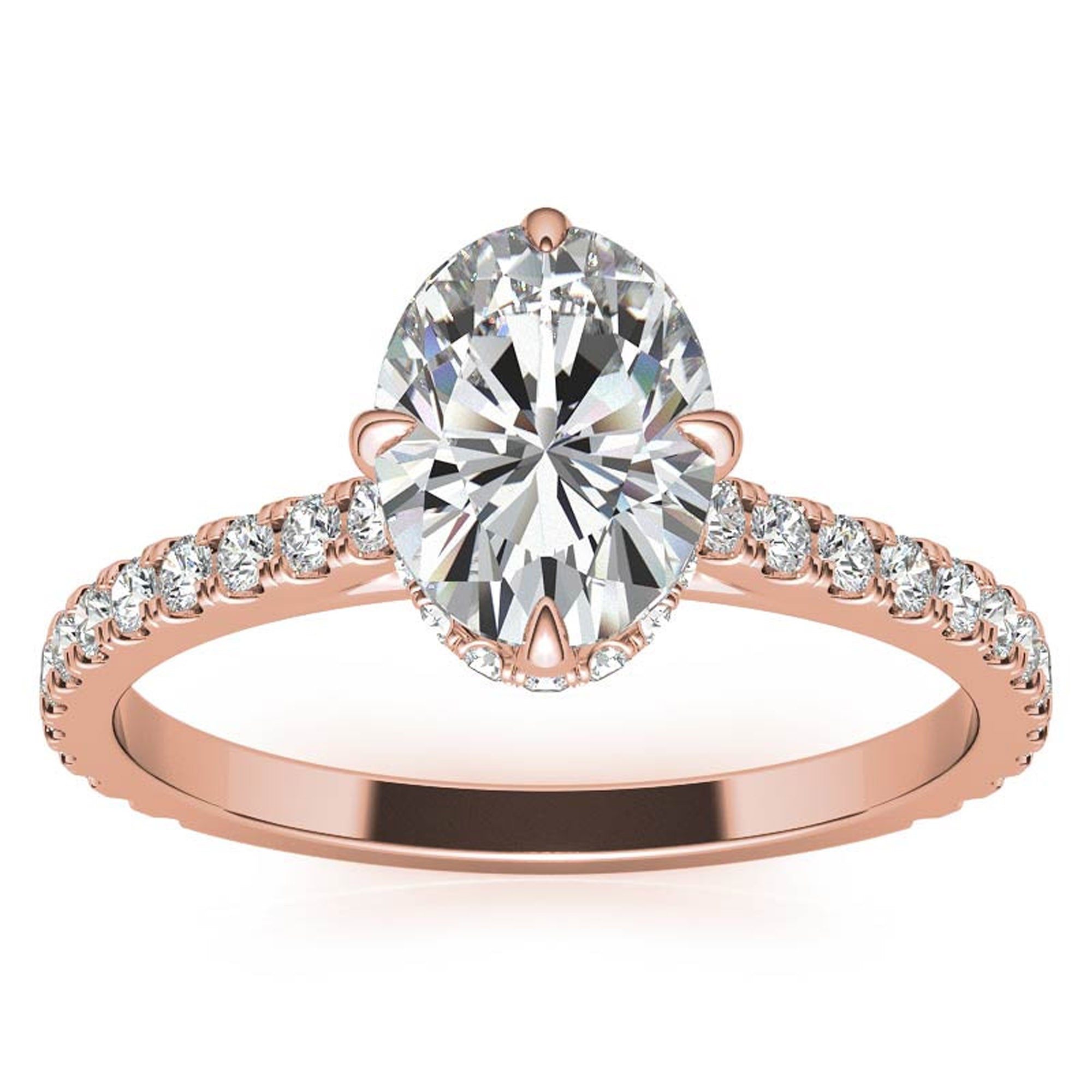 Oval-Cut Pavé Rose Gold-Plated Adjustable 925 Sterling Silver Elegant Engagement Ring For Women