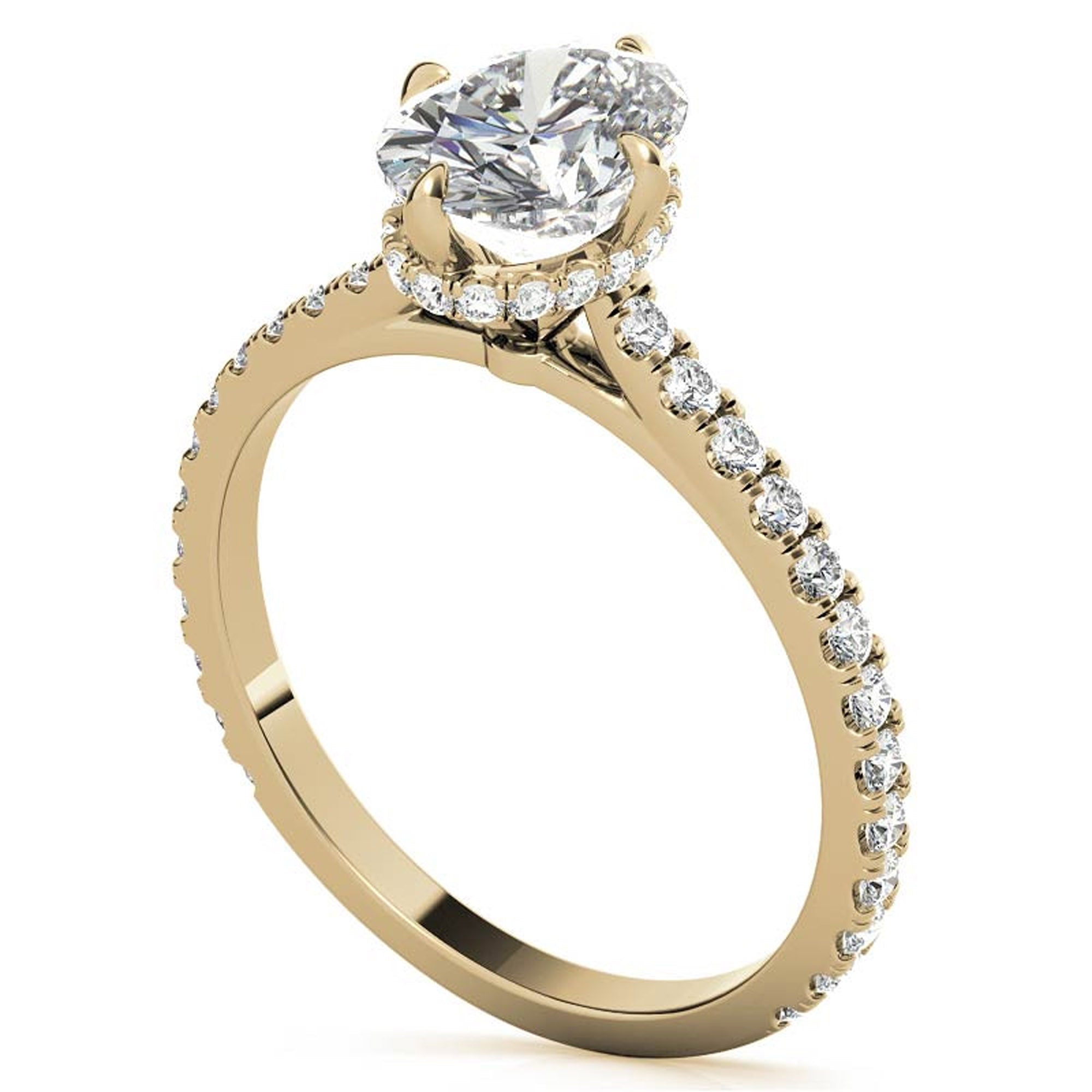 Oval-Cut Pavé Yellow Gold-Plated Adjustable 925 Sterling Silver Elegant Engagement Ring For Women