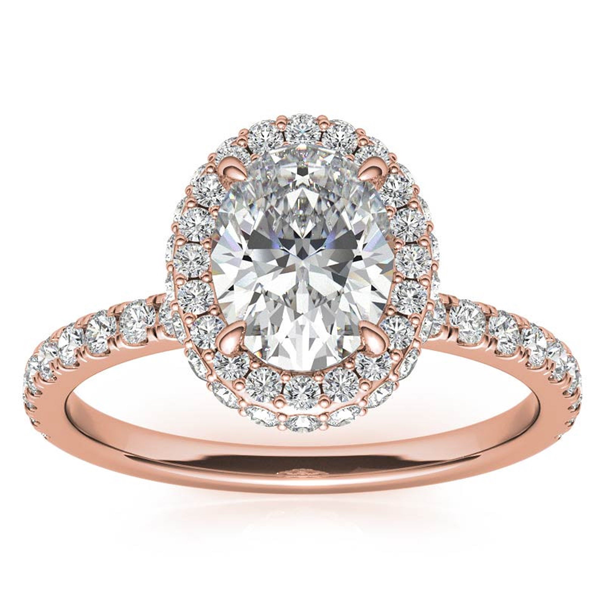 Elegant Halo 925 Sterling Silver Adjustable Oval-Cut Pave Rose Gold Engagement Ring For Women