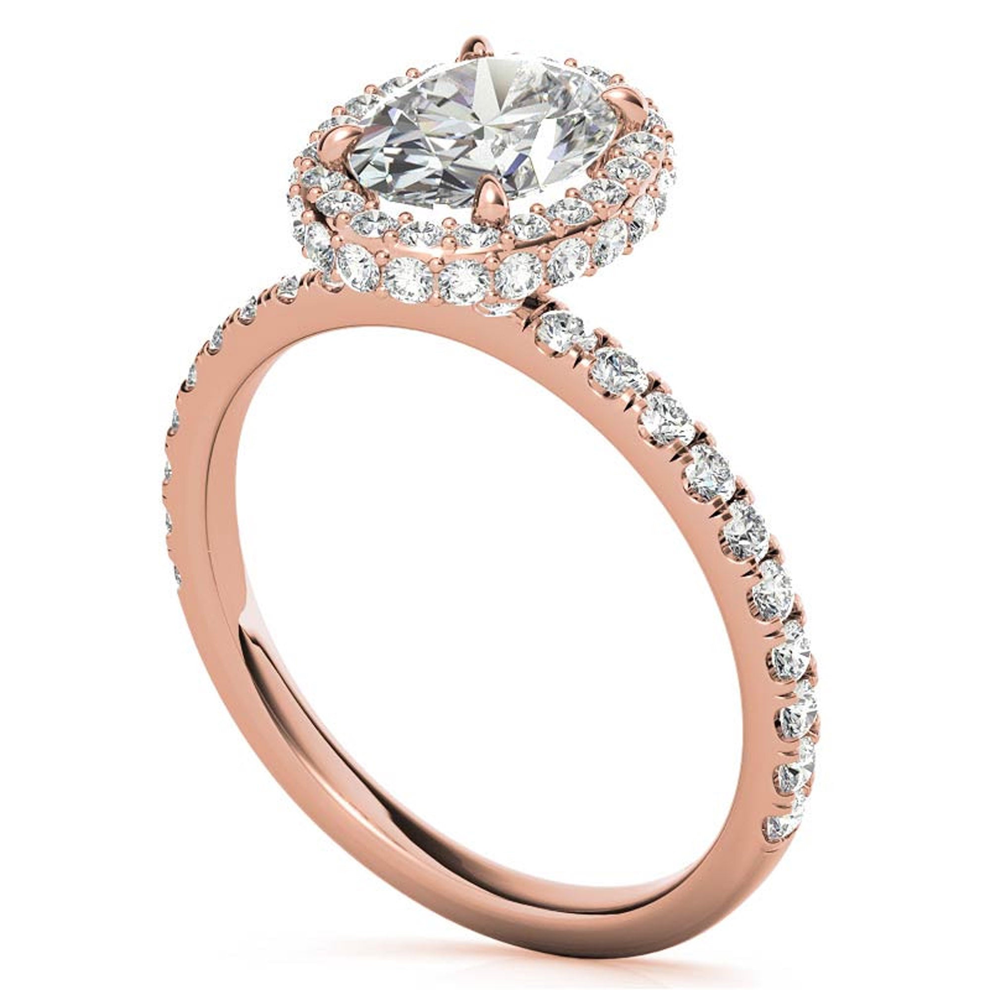 Elegant Halo 925 Sterling Silver Adjustable Oval-Cut Pave Rose Gold Engagement Ring For Women