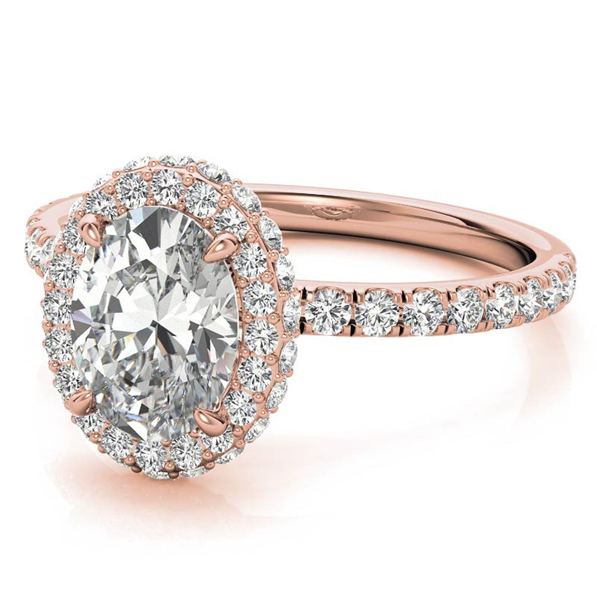 Elegant Halo 925 Sterling Silver Adjustable Oval-Cut Pave Rose Gold Engagement Ring For Women