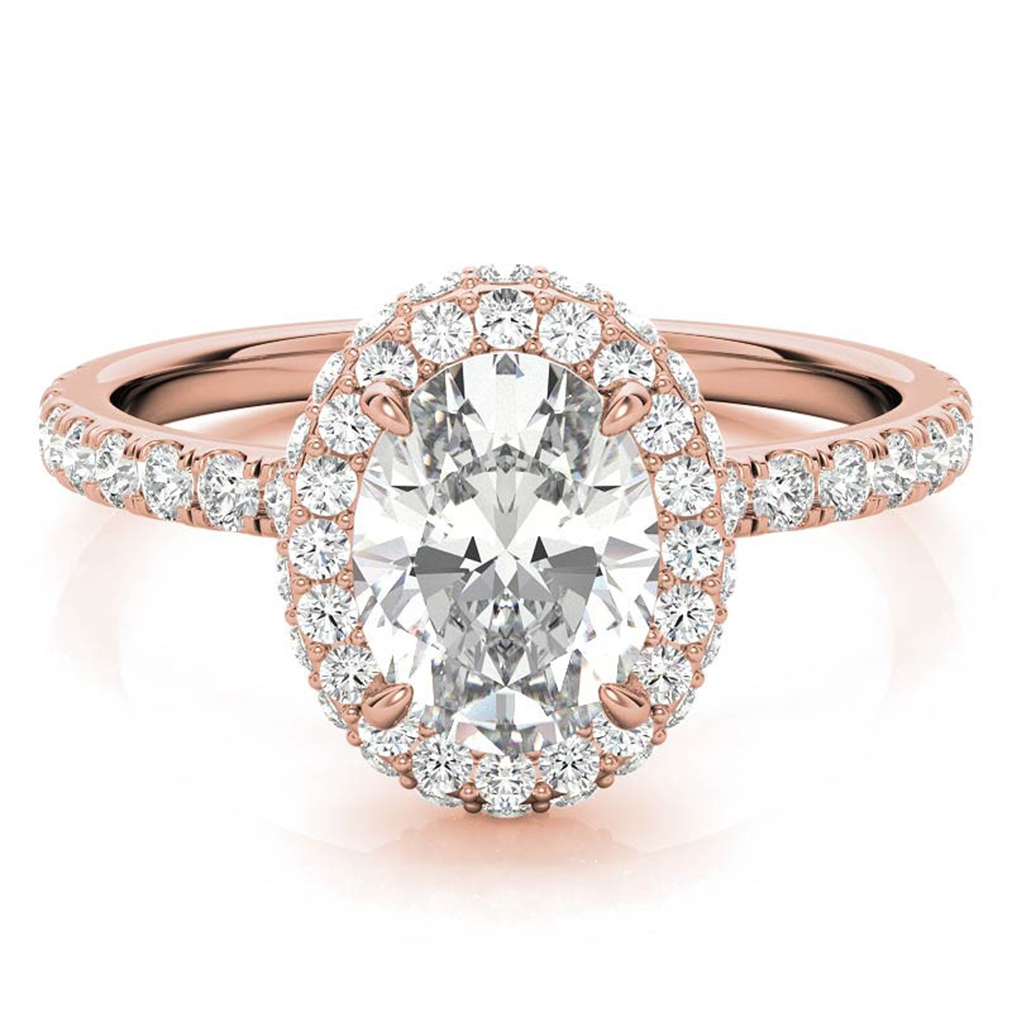 Elegant Halo 925 Sterling Silver Adjustable Oval-Cut Pave Rose Gold Engagement Ring For Women