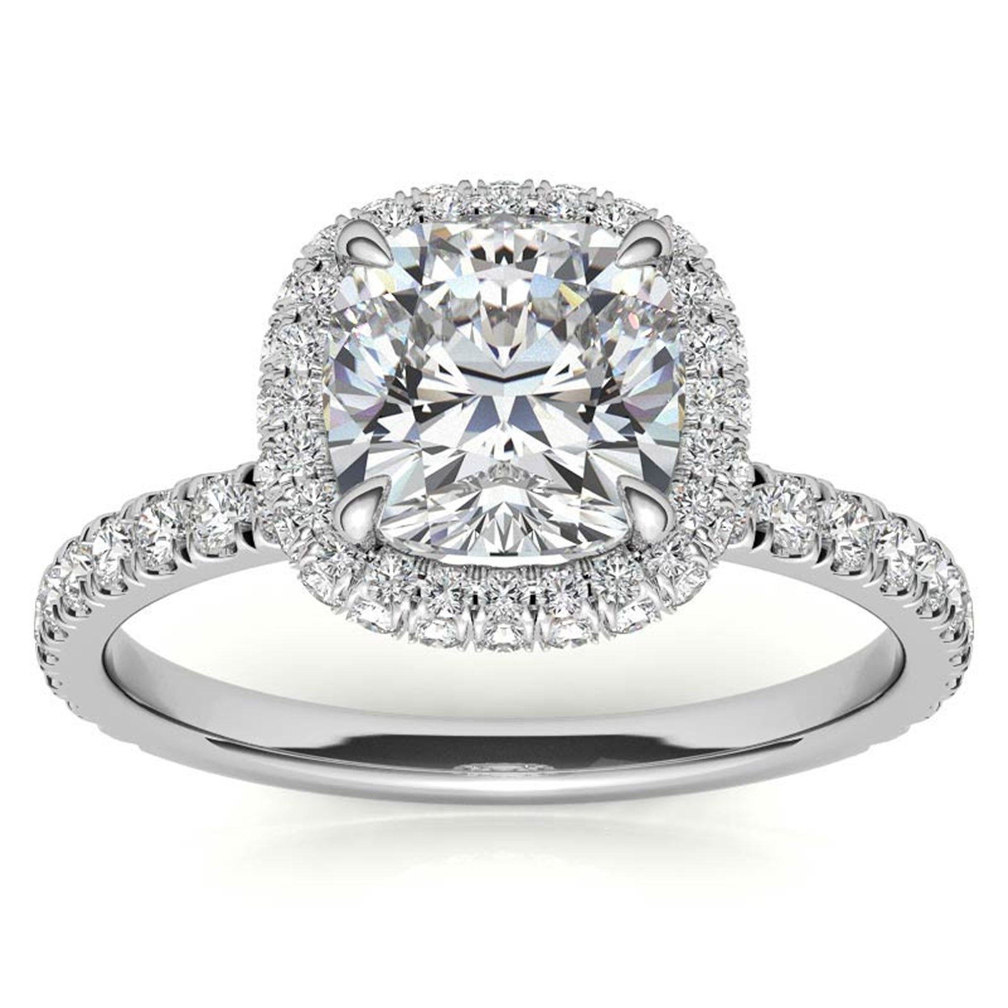 Adjustable Sterling Silver Chic White Gold Cushion-Cut Halo Diamond Engagement Ring For Women