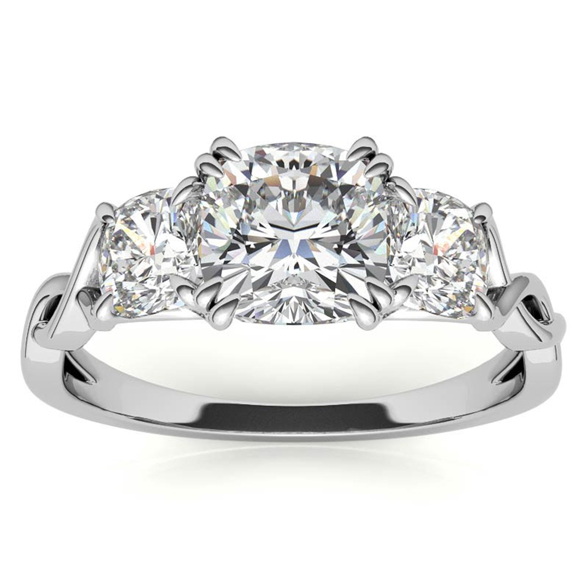 Three-Stone Cushion-Cut White Gold Adjustable Sterling Silver Engagement Ring For Women