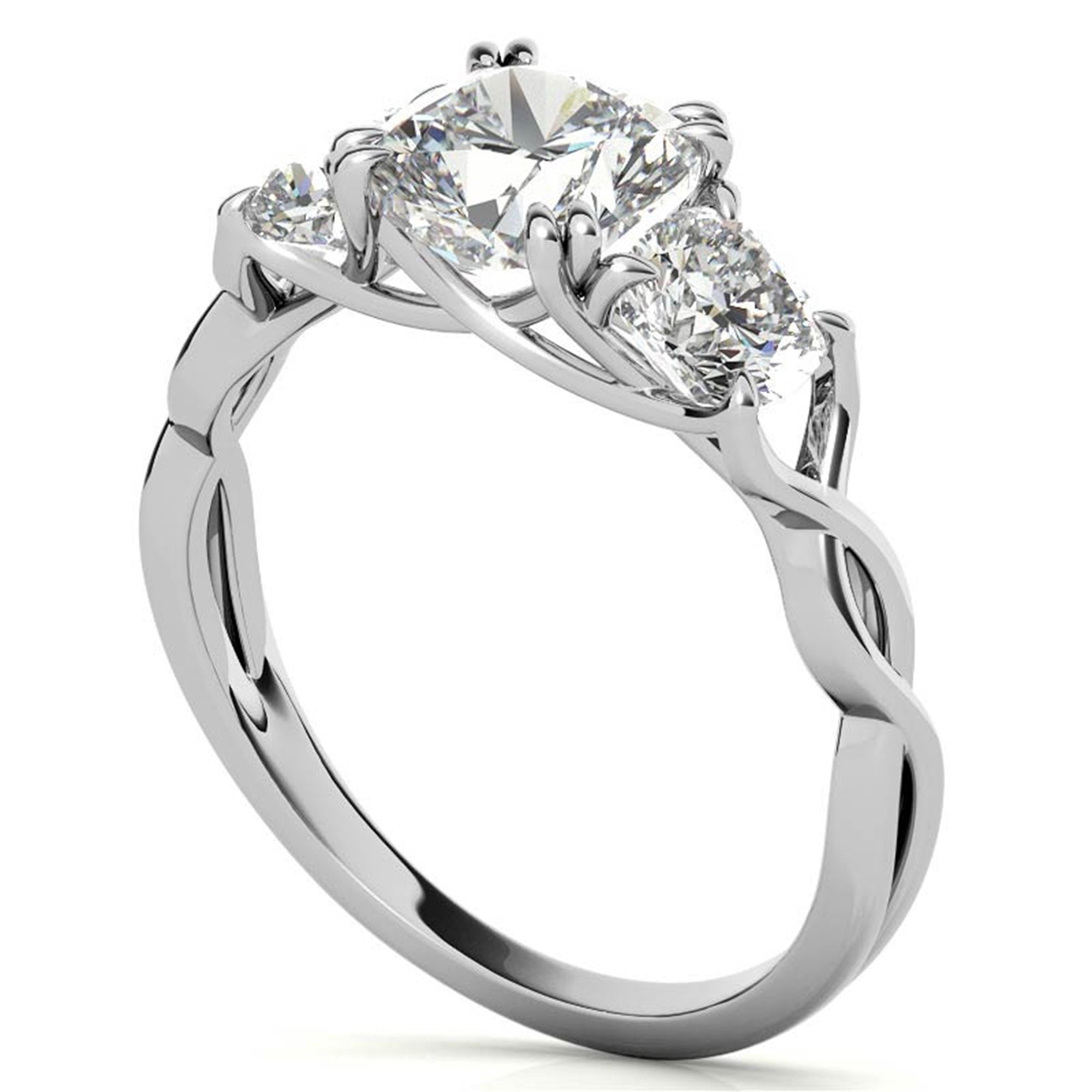 Three-Stone Cushion-Cut White Gold Adjustable Sterling Silver Engagement Ring For Women