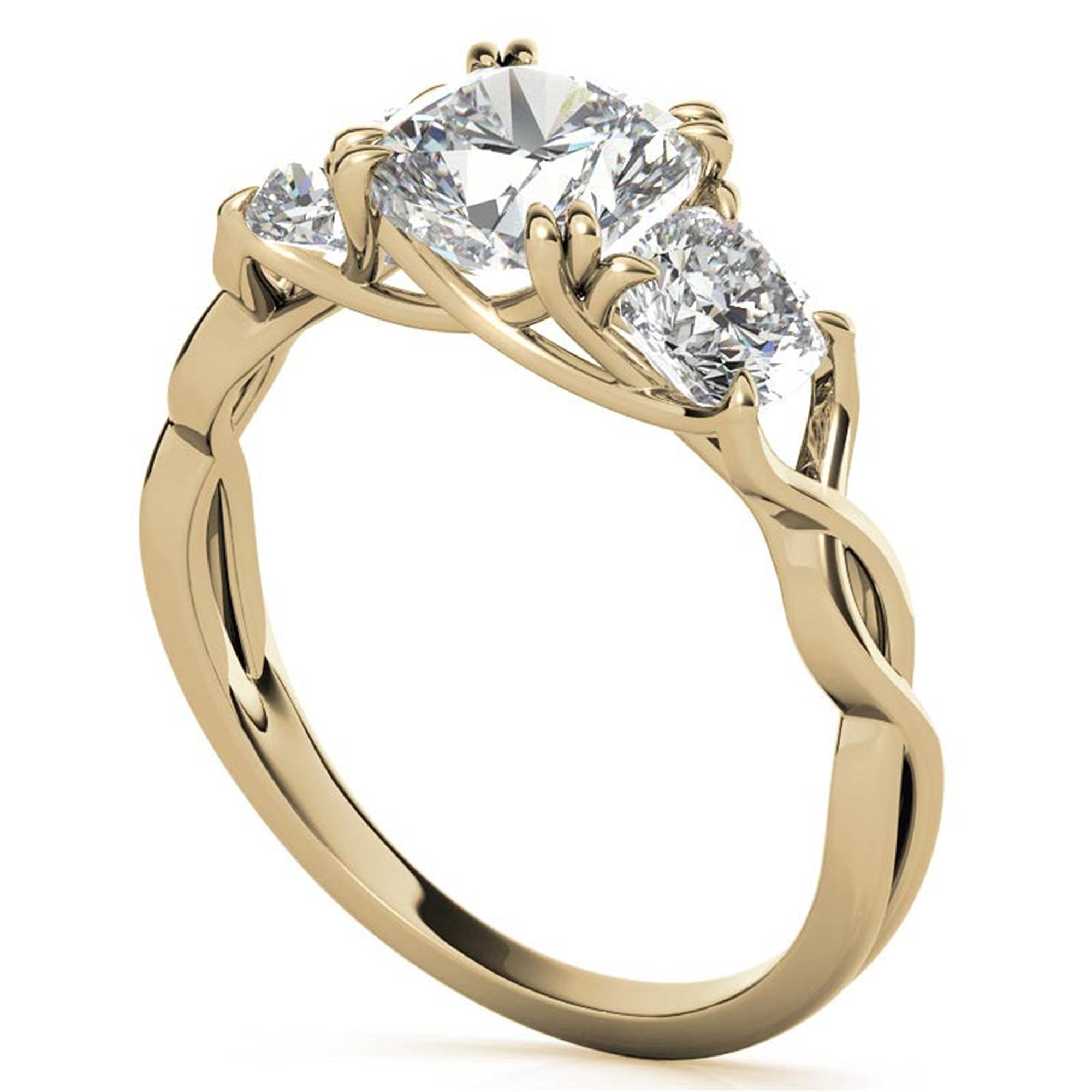 Three-Stone Cushion-Cut Yellow Gold Adjustable Sterling Silver  Engagement Ring For Women