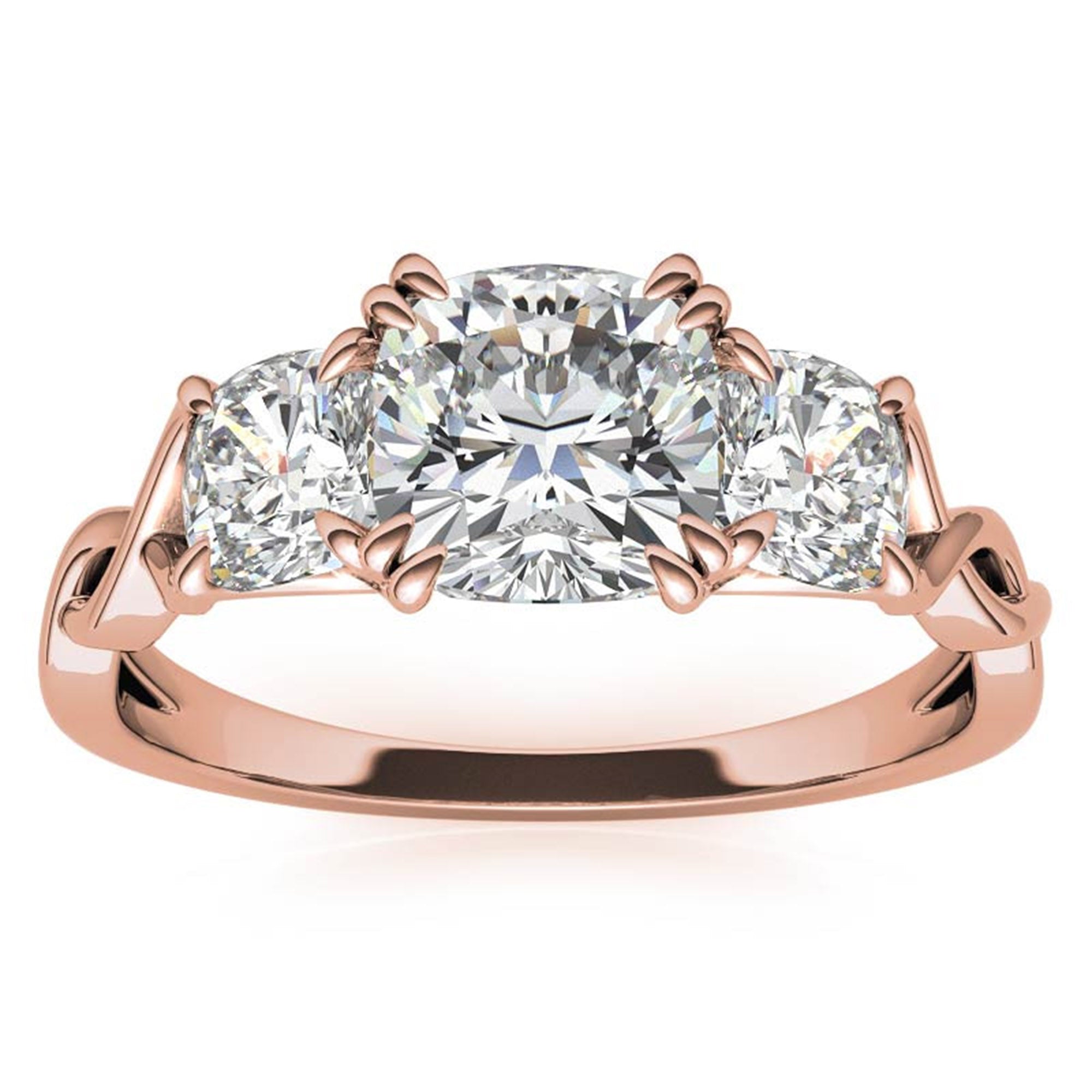 Three-Stone Cushion-Cut Rose Gold Adjustable Sterling Silver  Engagement Ring For Women