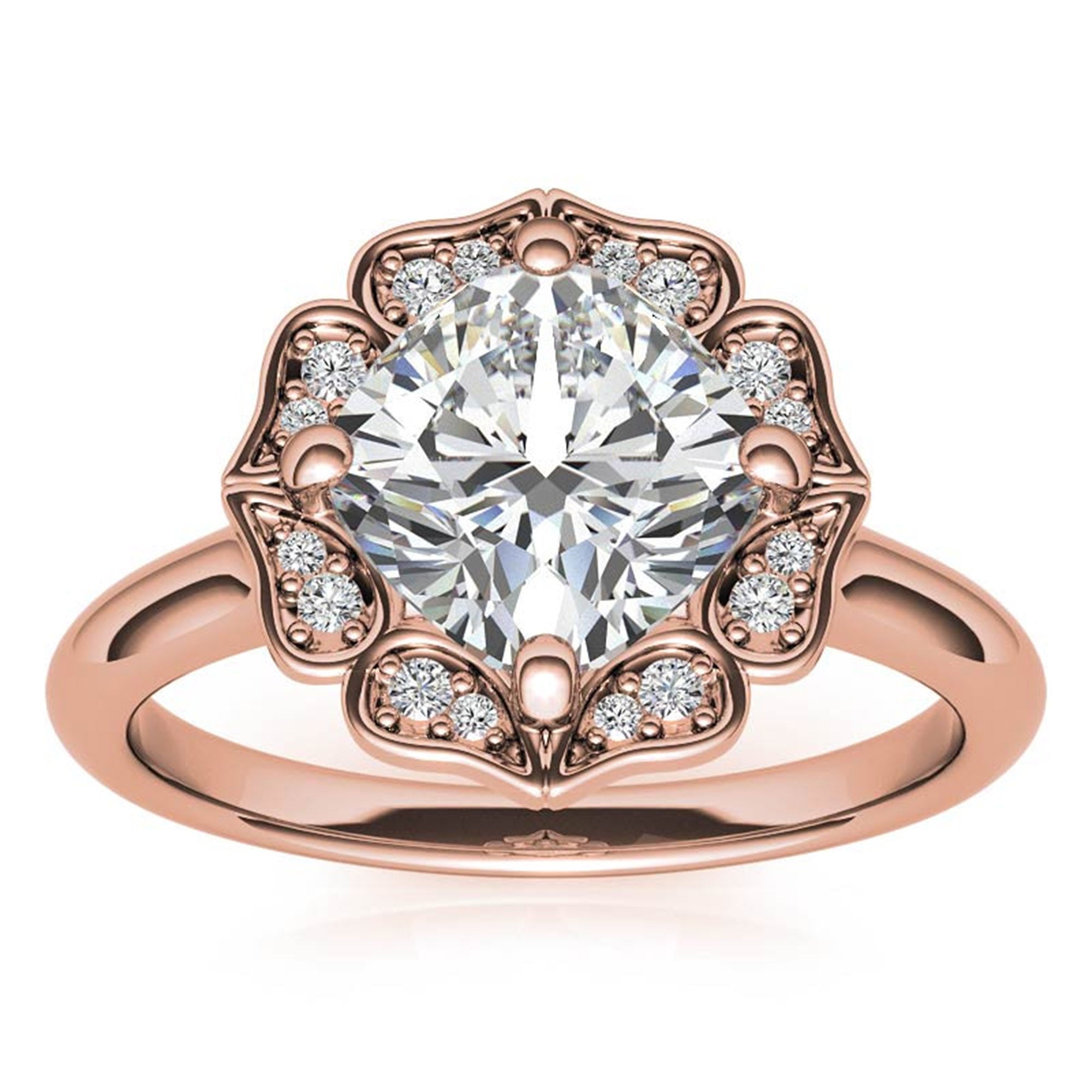 Adjustable Sterling Silver Elegant Rose Gold Floral Halo Diamond Engagement Ring For Women