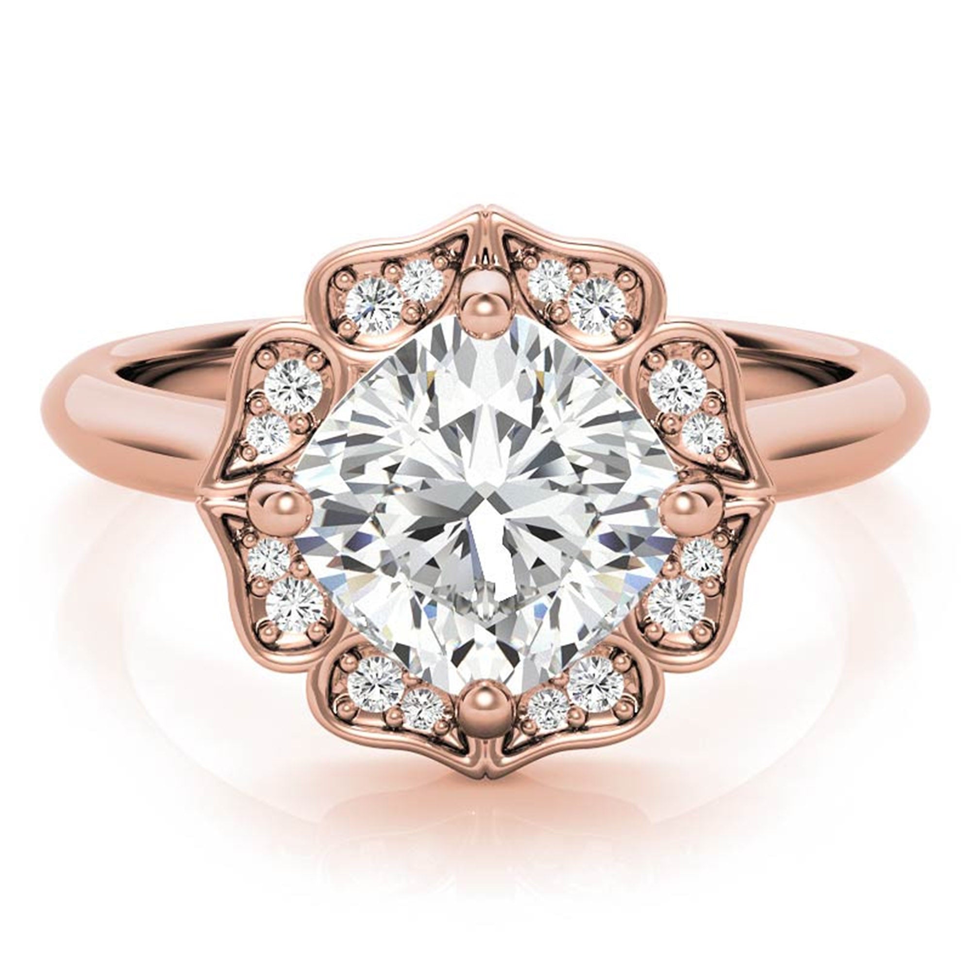 Adjustable Sterling Silver Elegant Rose Gold Floral Halo Diamond Engagement Ring For Women