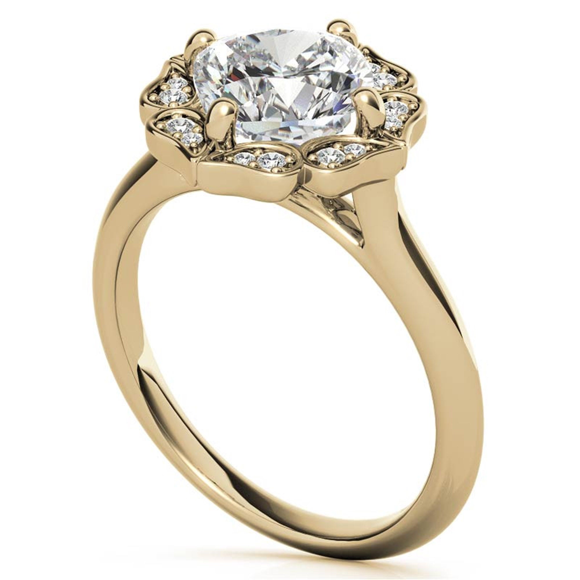 Adjustable Sterling Silver Elegant Yellow Gold Floral Halo Diamond Engagement Ring For Women