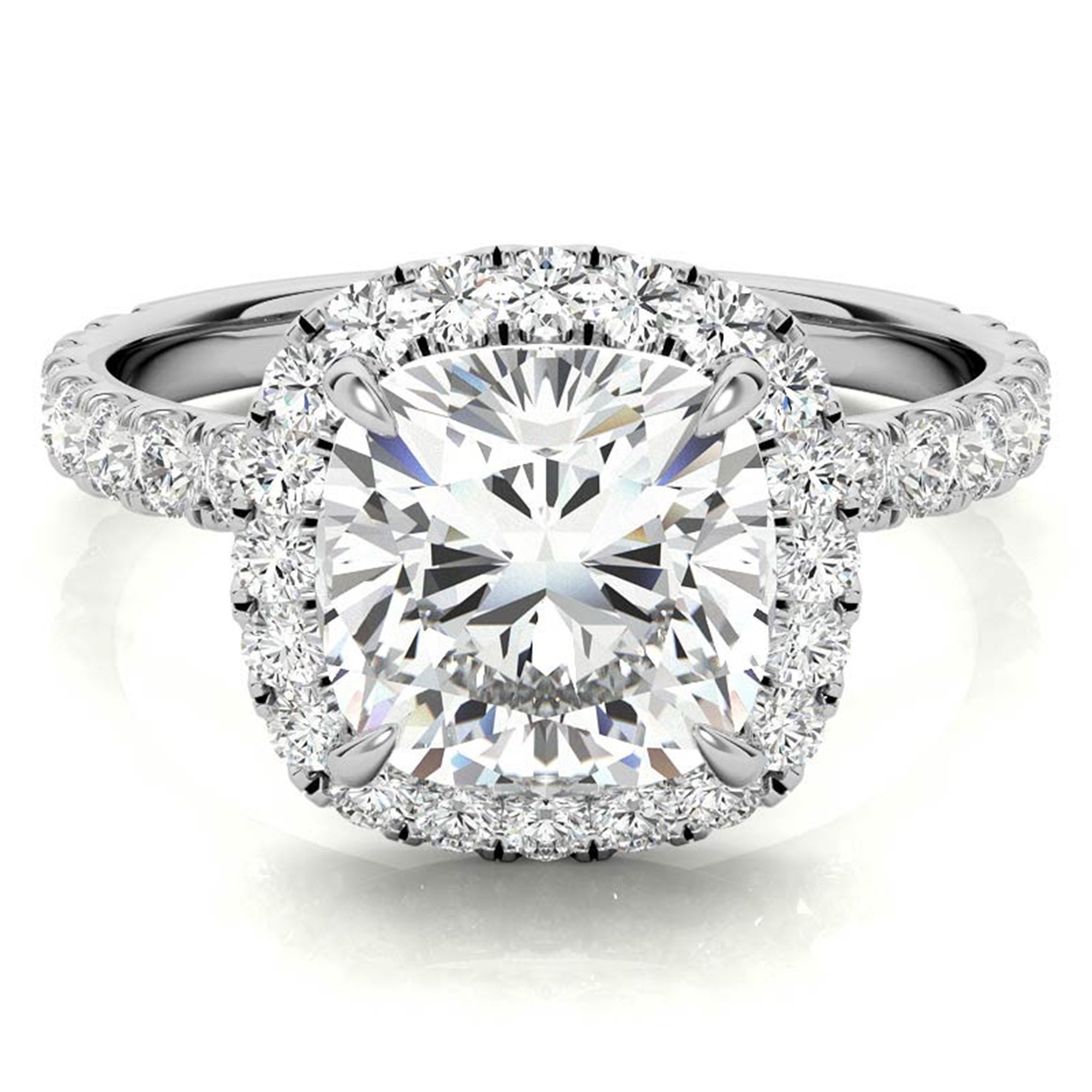 Adjustable Sterling Silver Graceful White Gold Cushion-Cut Halo Ring For Women