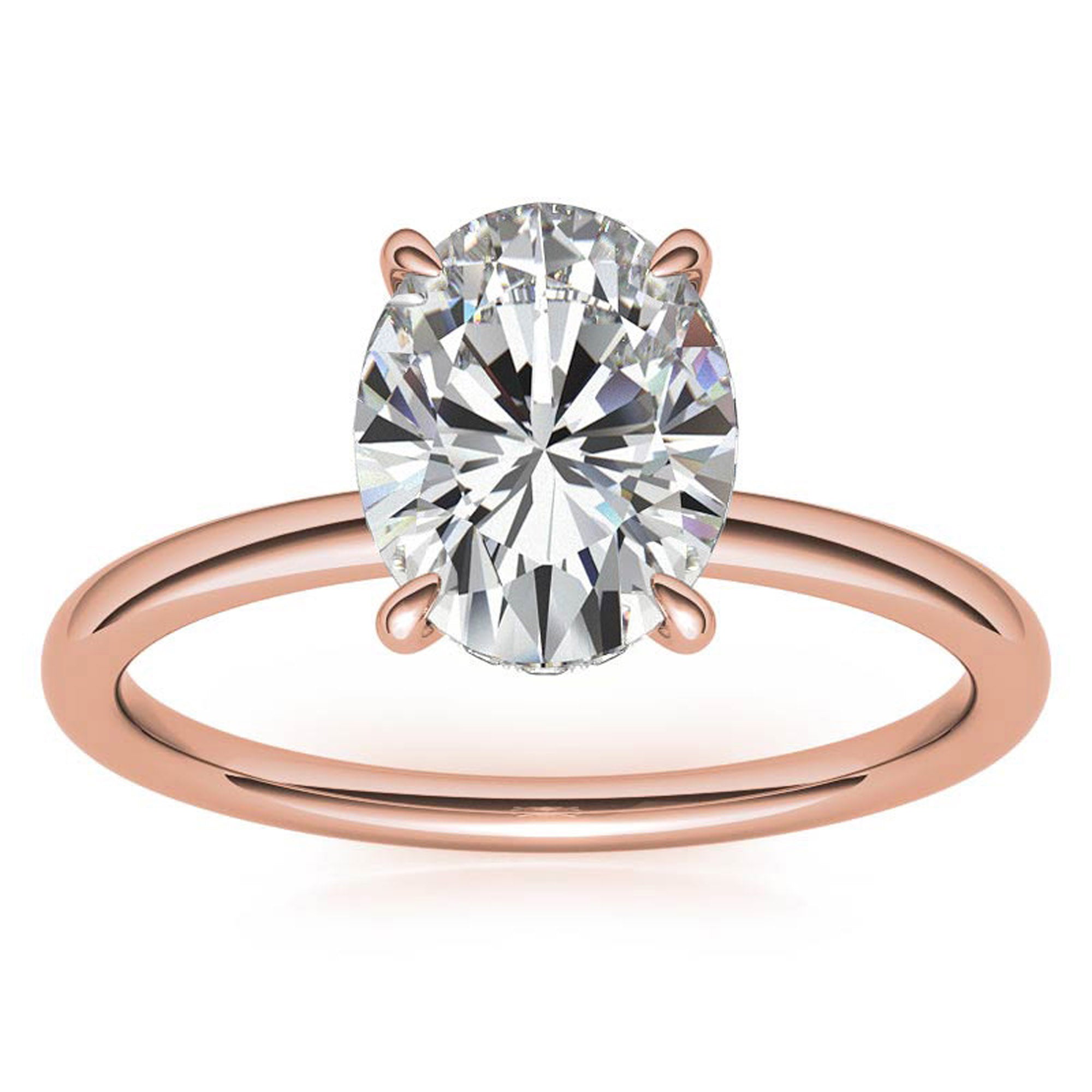 Sterling Silver Adjustable Solitaire Oval-Cut Minimalist Rose Gold Engagement Ring for  Women