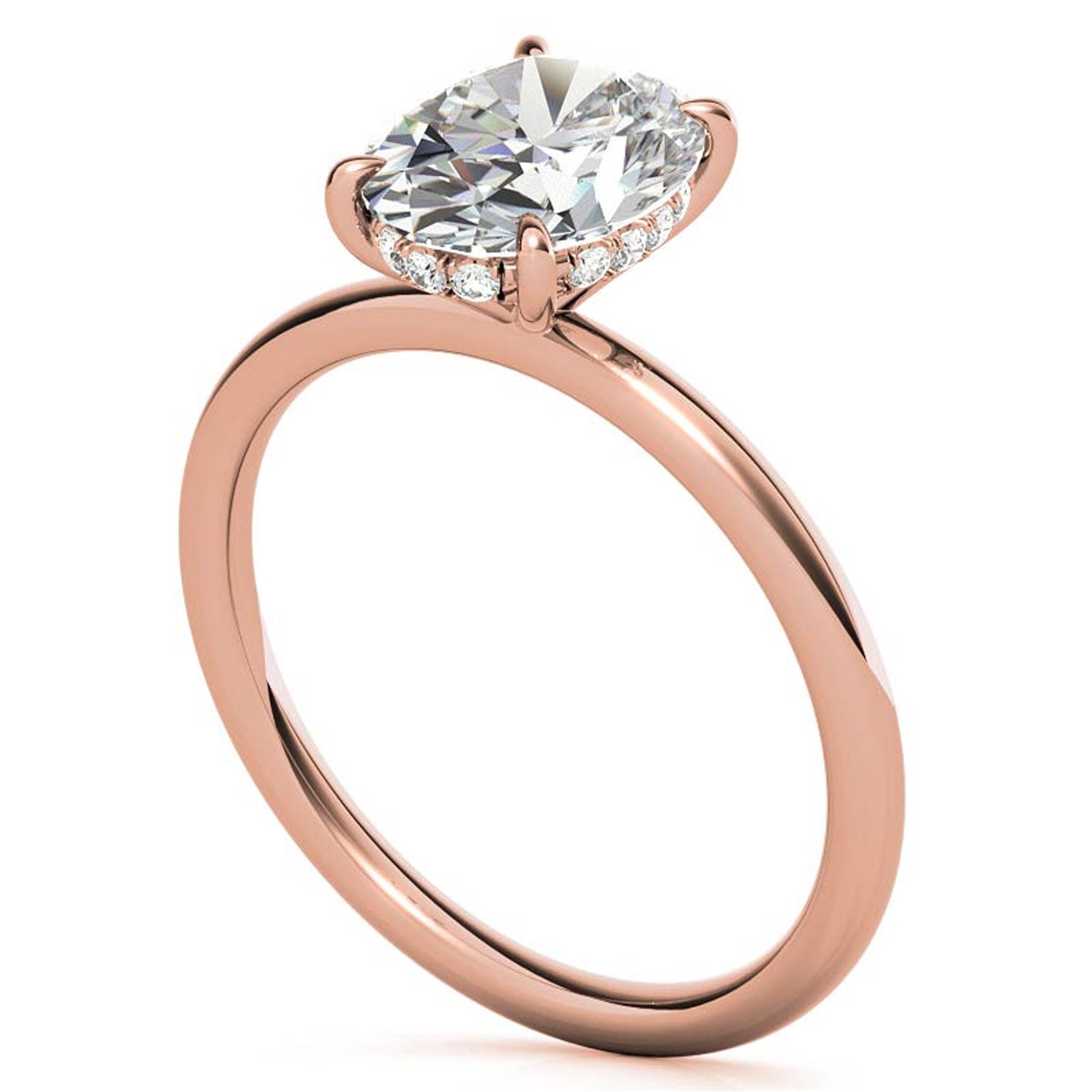 Sterling Silver Adjustable Solitaire Oval-Cut Minimalist Rose Gold Engagement Ring for  Women