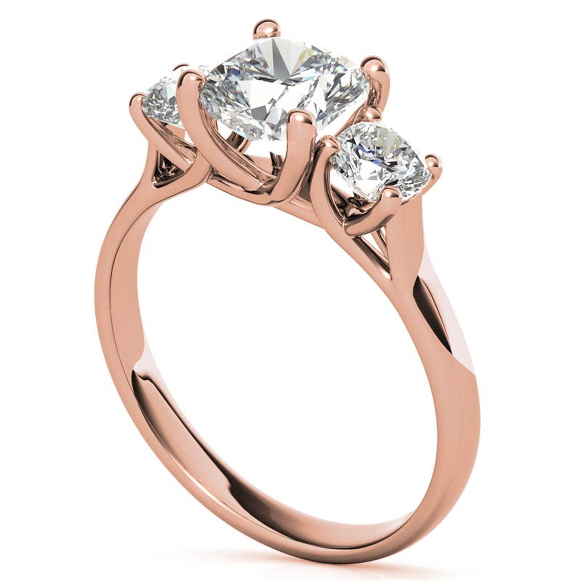 Adjustable sterling silver Charming Rose Gold Cushion Trinity Accented Three-Stone Engagement  ring for women