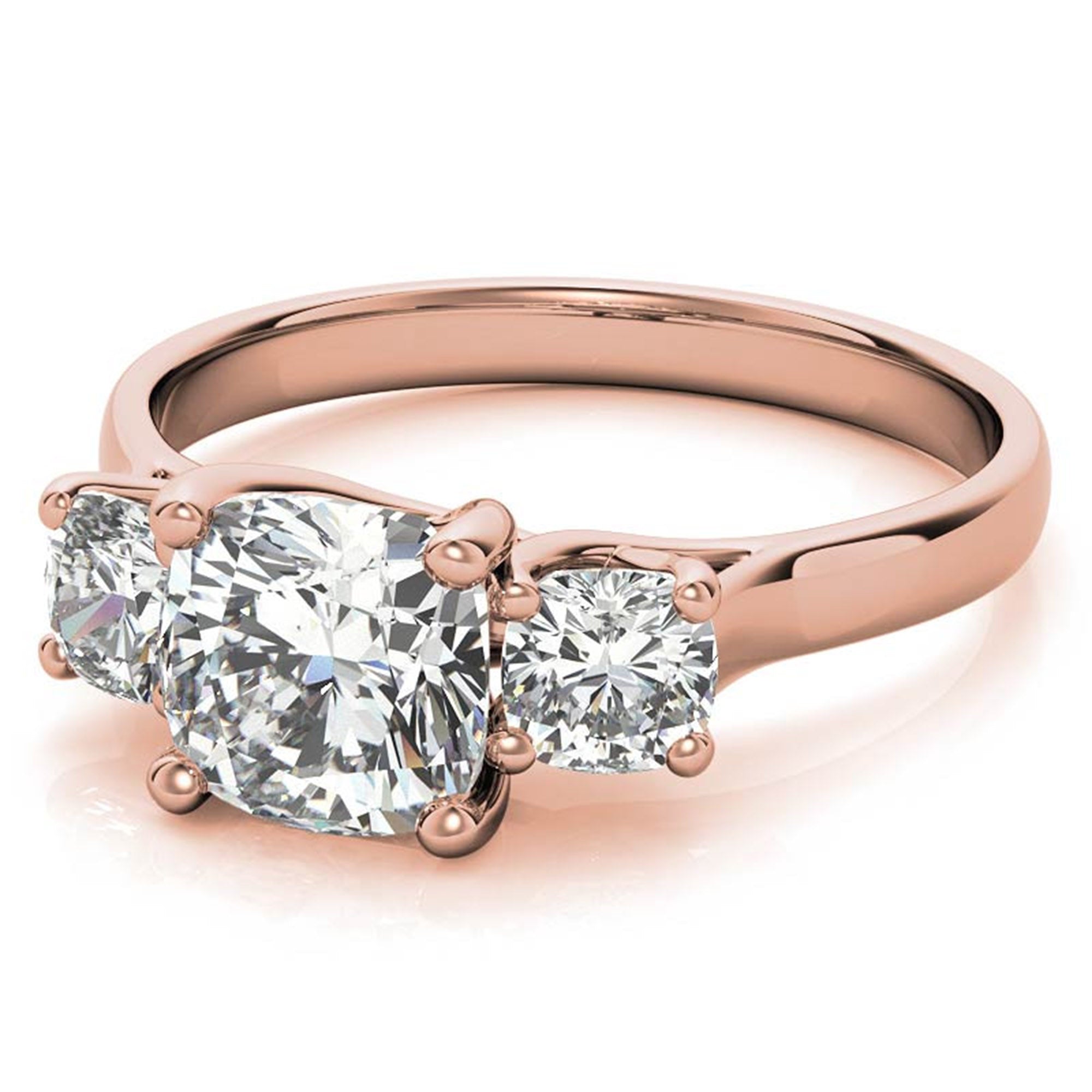 Adjustable sterling silver Charming Rose Gold Cushion Trinity Accented Three-Stone Engagement  ring for women