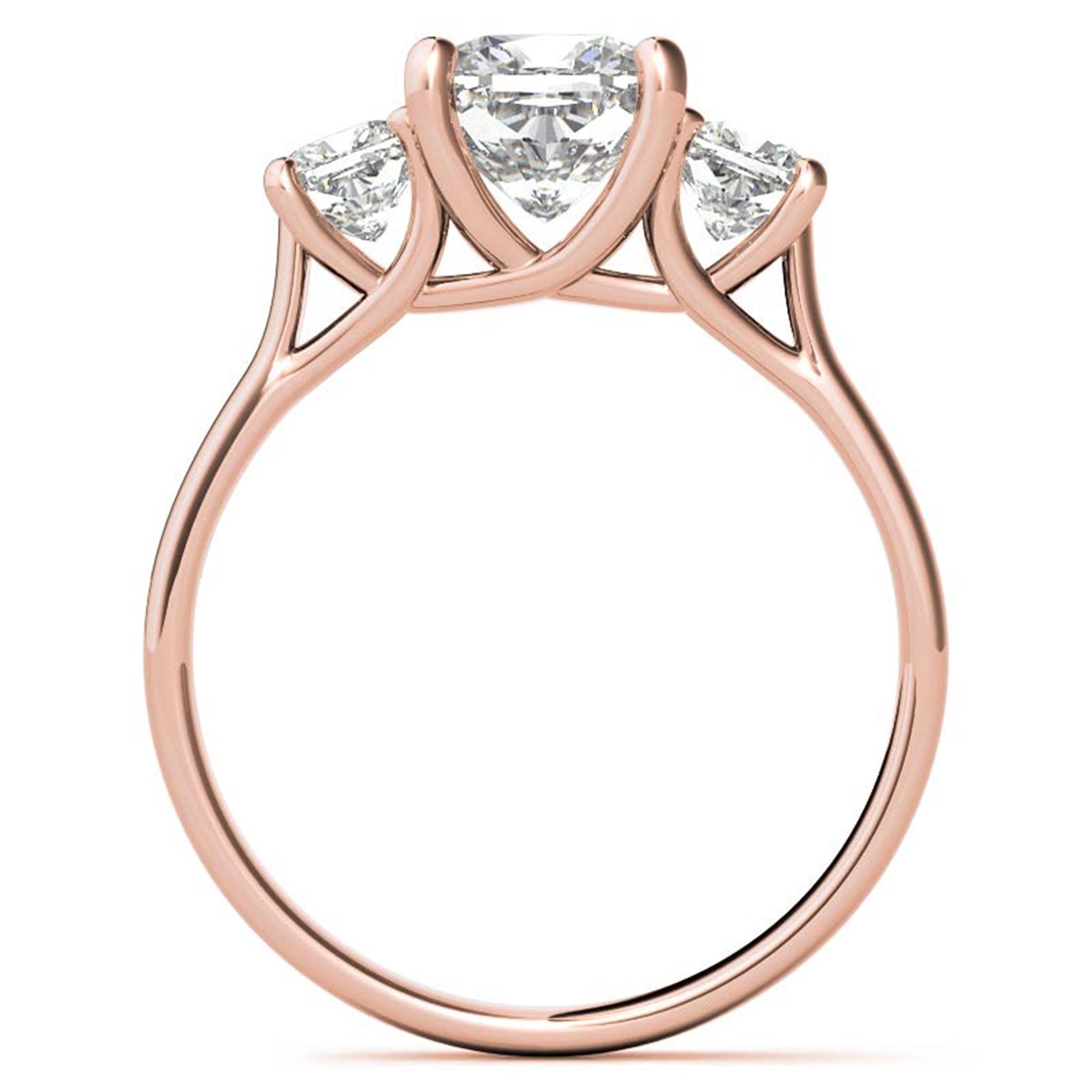 Adjustable sterling silver Charming Rose Gold Cushion Trinity Accented Three-Stone Engagement  ring for women