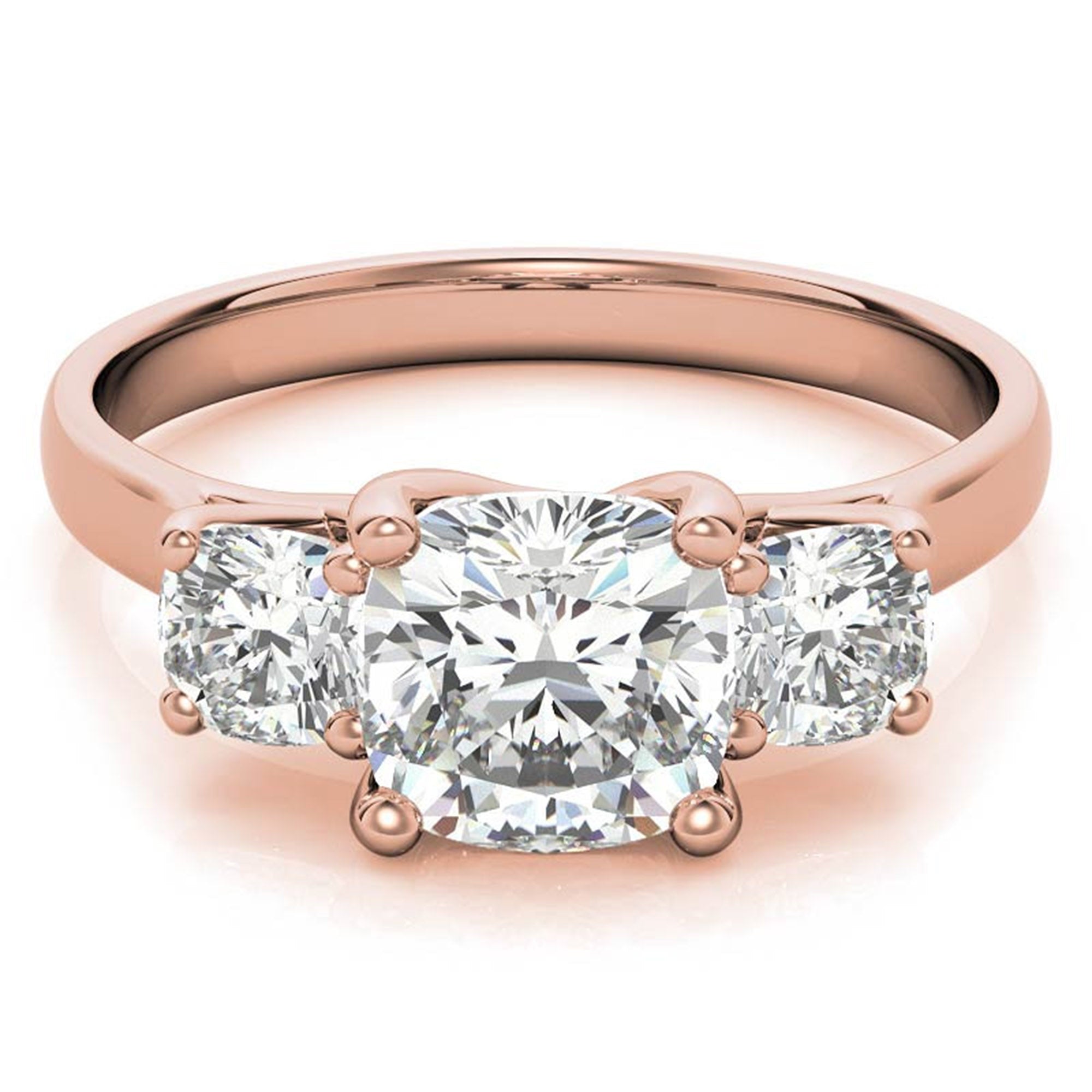 Adjustable sterling silver Charming Rose Gold Cushion Trinity Accented Three-Stone Engagement  ring for women