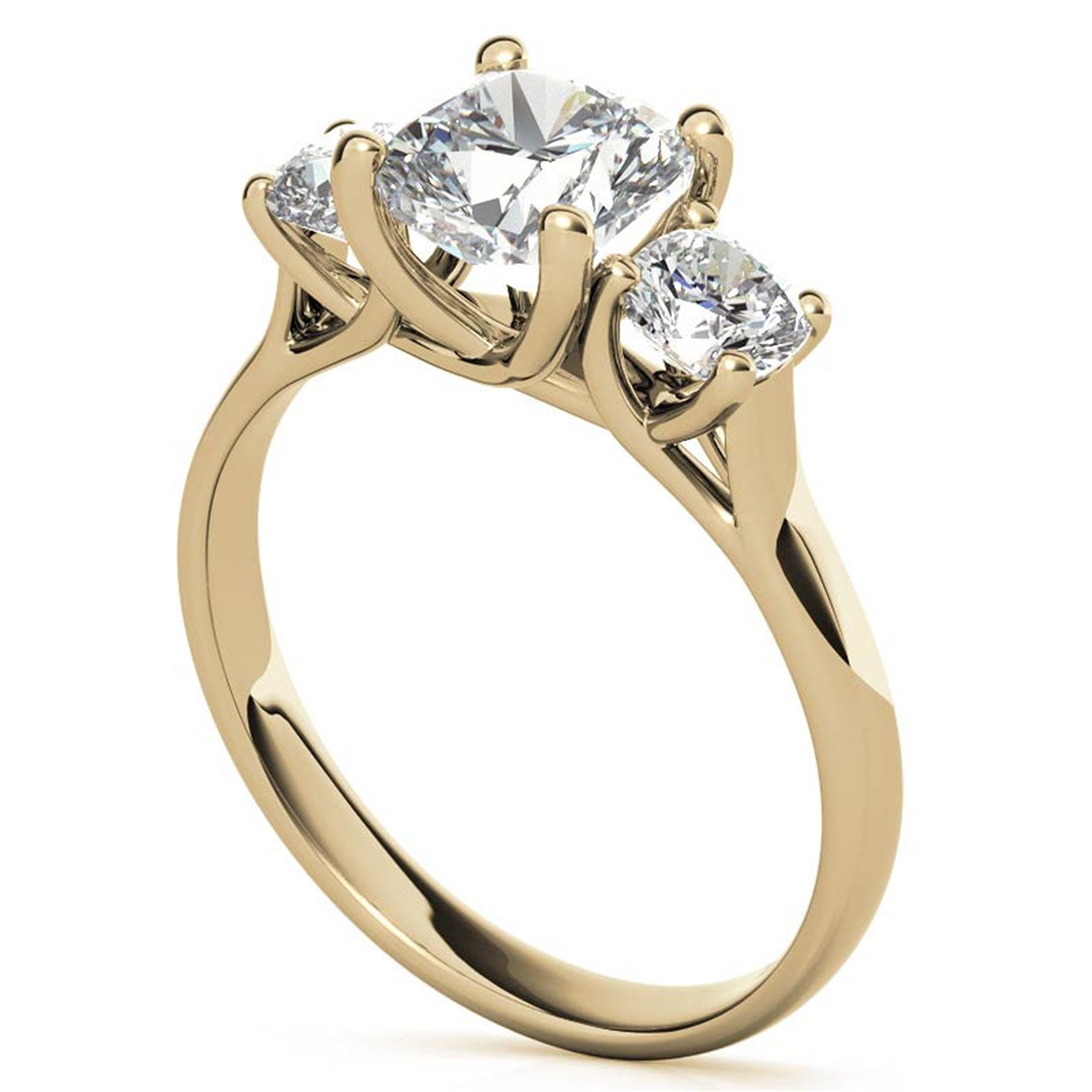 Adjustable sterling silver Charming Yellow Gold Cushion Trinity Accented Three-Stone Engagement  ring for women