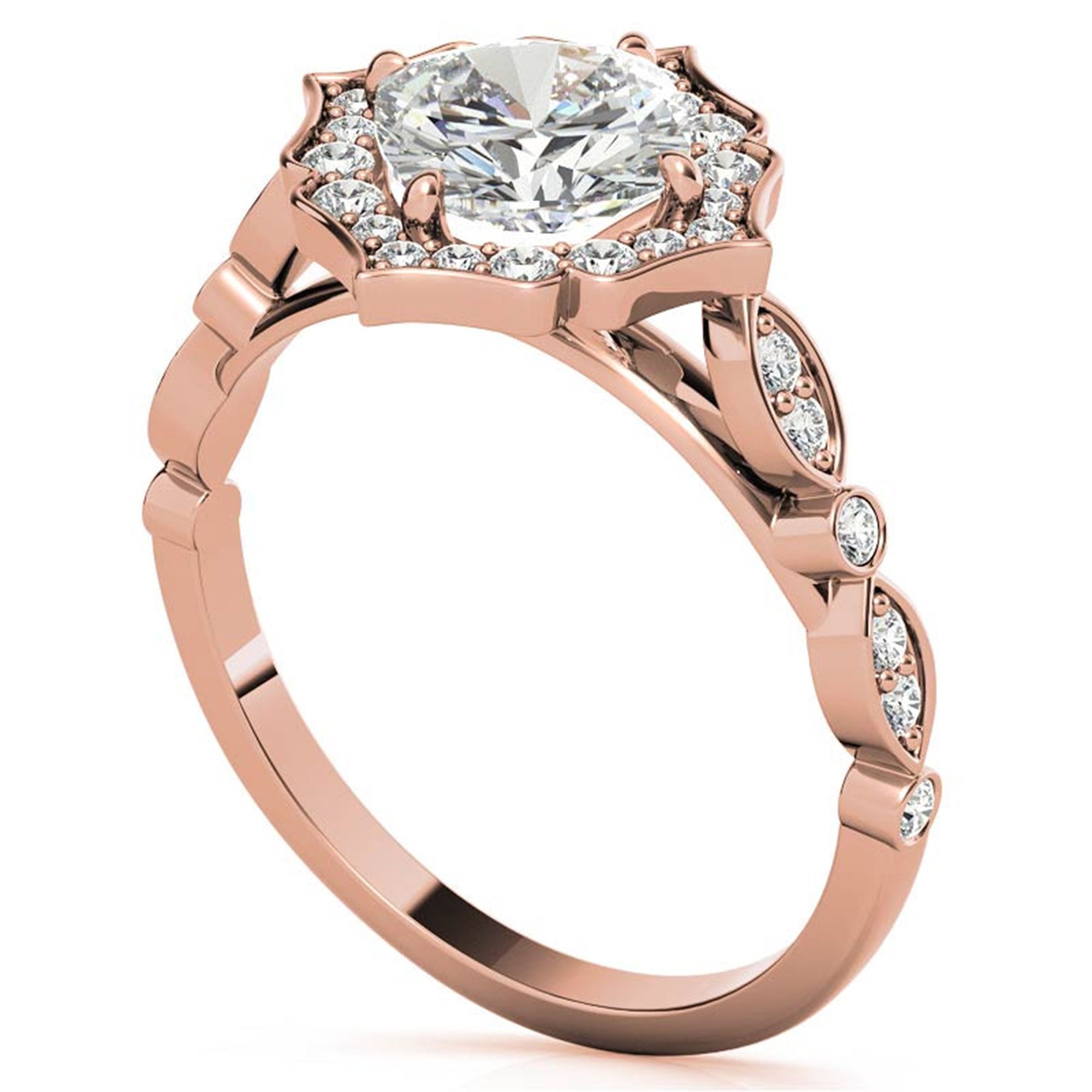 Adjustable Sterling Silver Dazzling Rose Gold Vintage-Inspired Diamond Halo Engagement Ring For Women