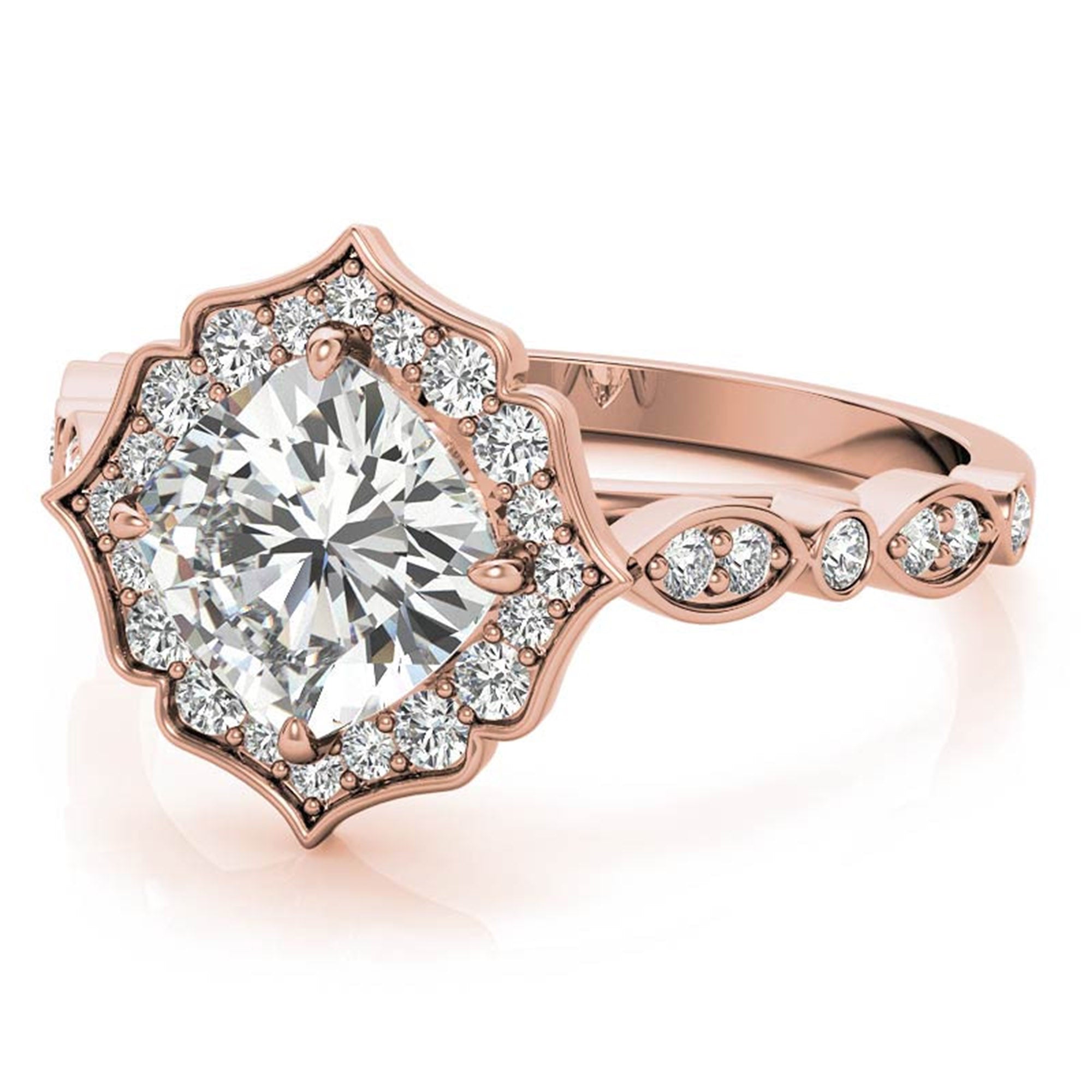 Adjustable Sterling Silver Dazzling Rose Gold Vintage-Inspired Diamond Halo Engagement Ring For Women