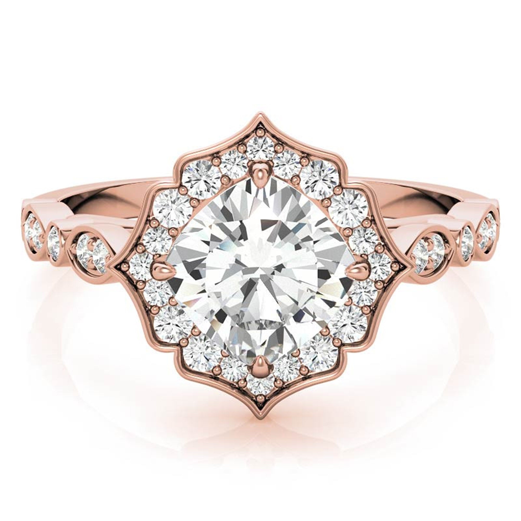 Adjustable Sterling Silver Dazzling Rose Gold Vintage-Inspired Diamond Halo Engagement Ring For Women