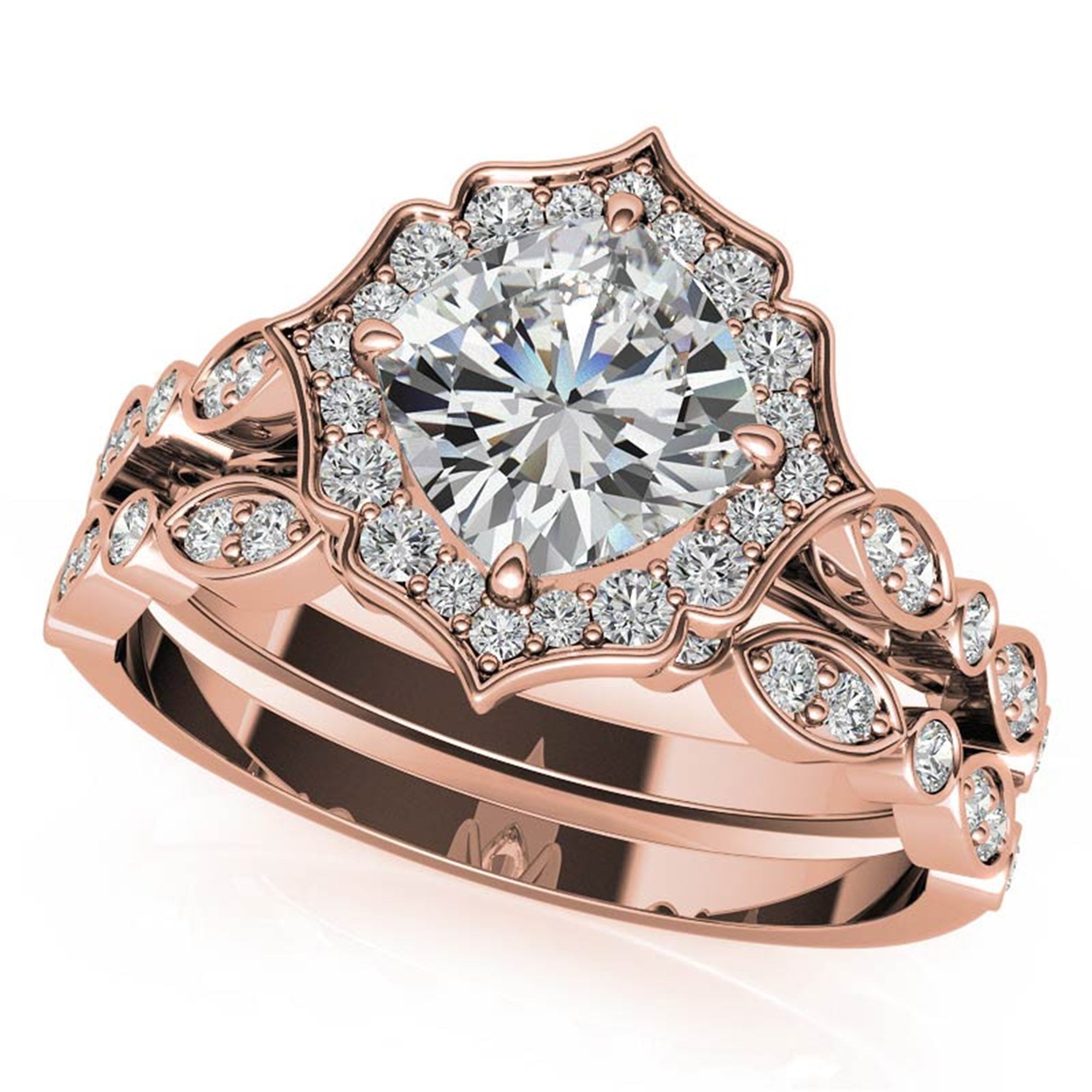 Adjustable Sterling Silver Dazzling Rose Gold Vintage-Inspired Diamond Halo Engagement Ring For Women