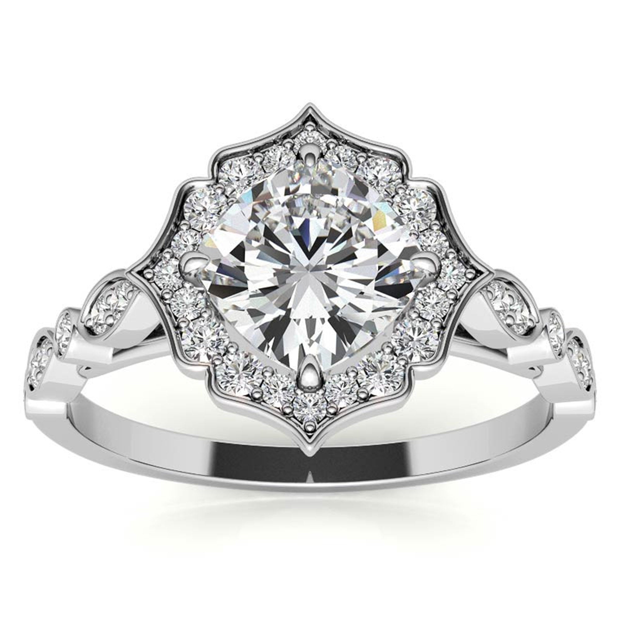 Adjustable Sterling Silver Dazzling White Gold Vintage-Inspired Diamond Halo Engagement Ring For Women