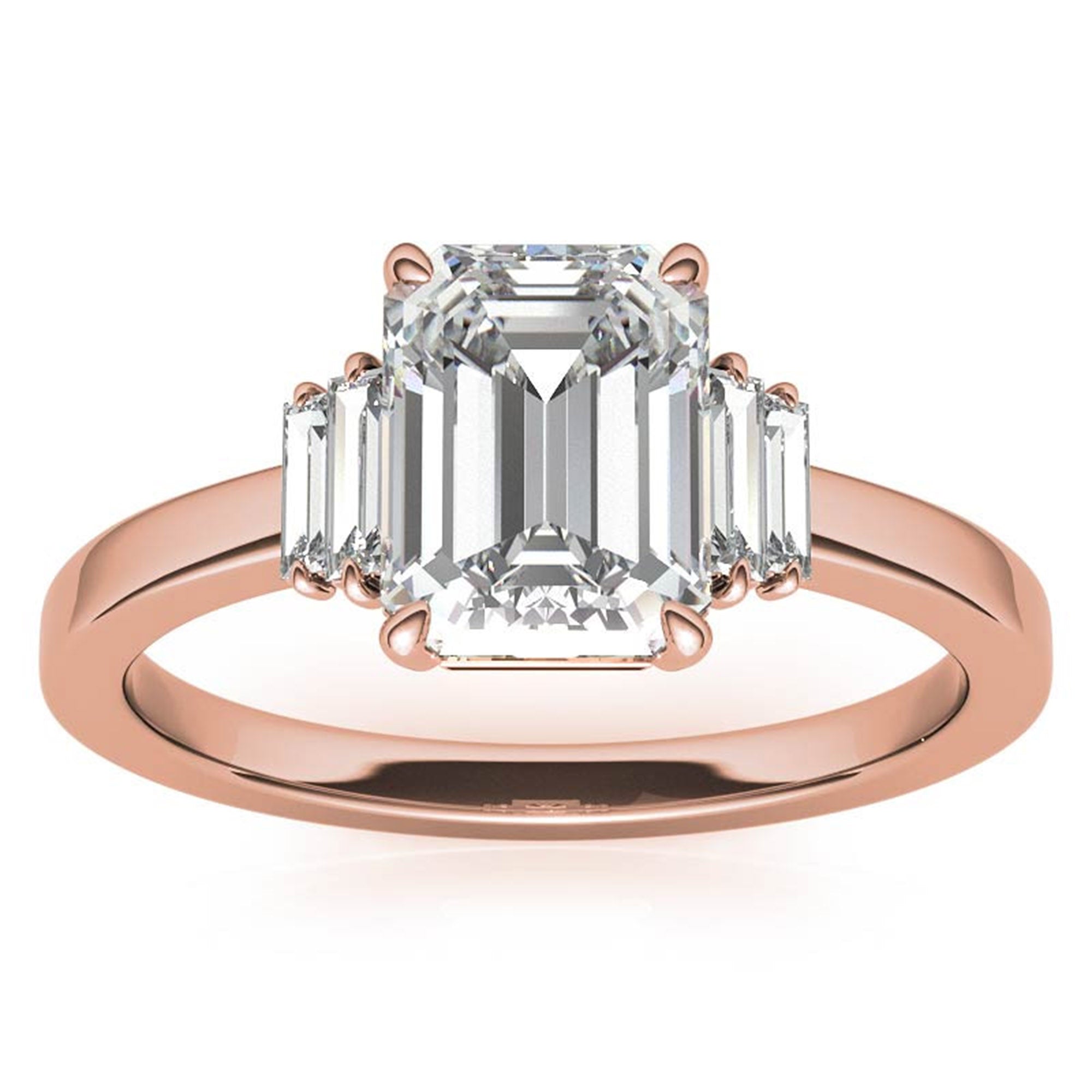 Sterling Silver Emerald-Cut Center Stone With Baguette Adjustable  Engagement Rose Gold Ring For Woman