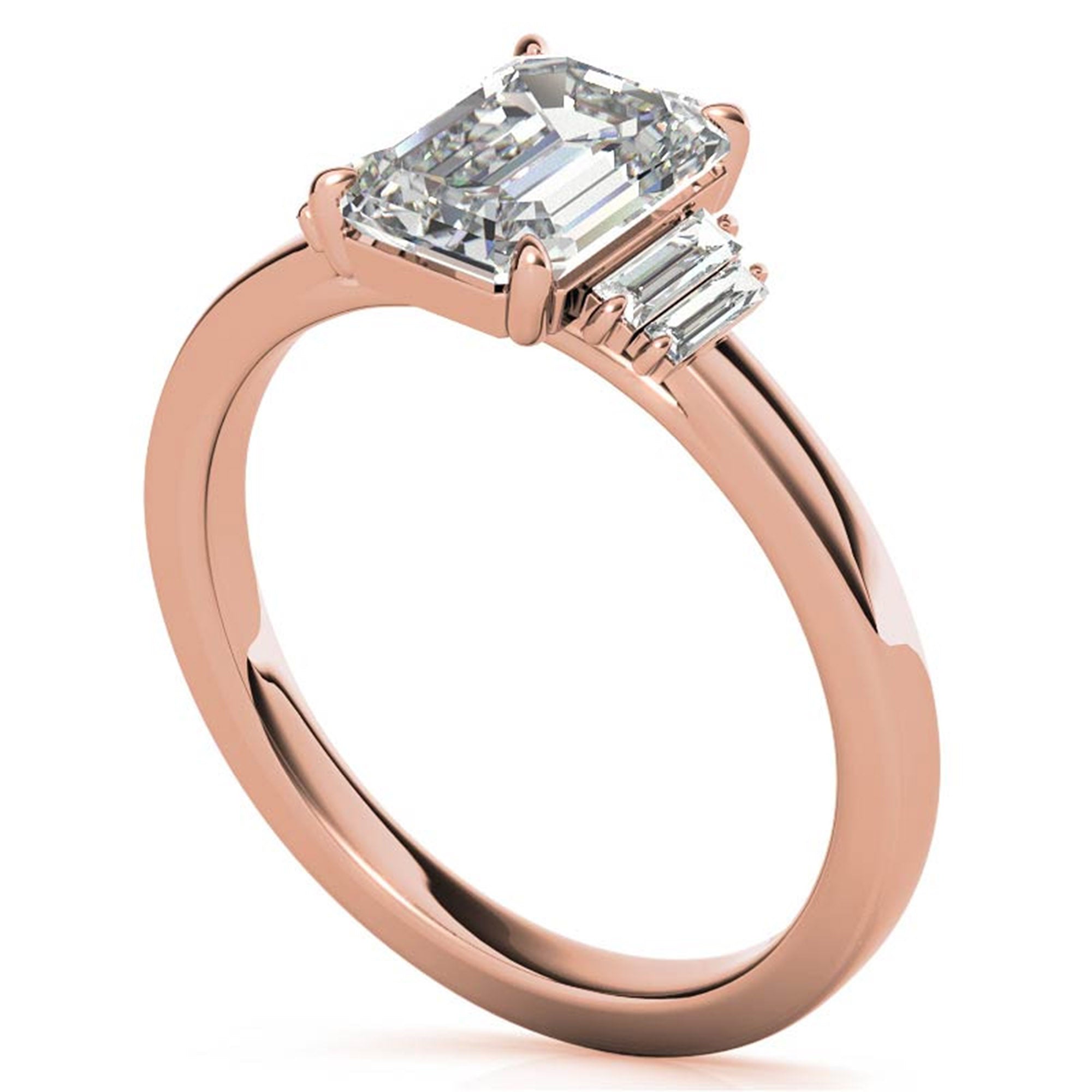 Sterling Silver Emerald-Cut Center Stone With Baguette Adjustable  Engagement Rose Gold Ring For Woman