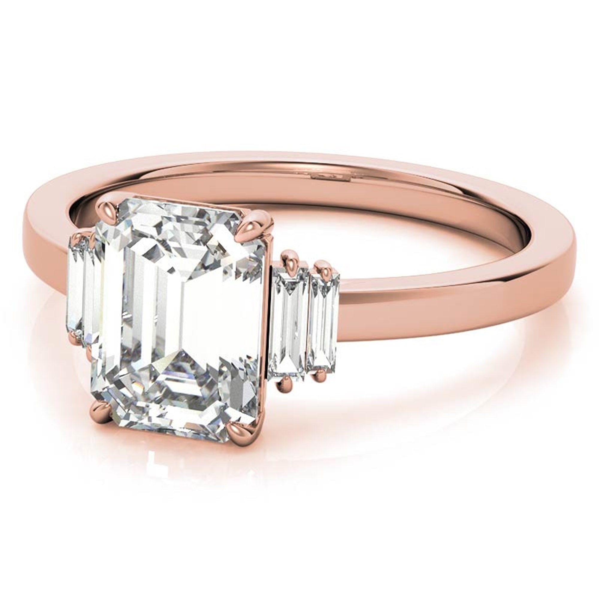 Sterling Silver Emerald-Cut Center Stone With Baguette Adjustable  Engagement Rose Gold Ring For Woman