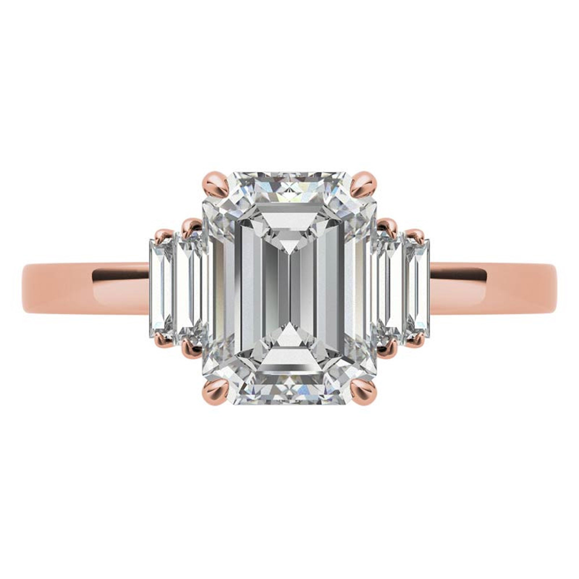 Sterling Silver Emerald-Cut Center Stone With Baguette Adjustable  Engagement Rose Gold Ring For Woman