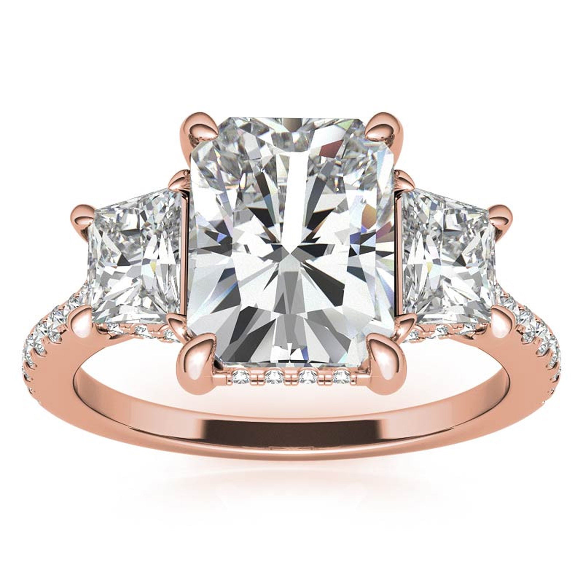 Sterling Silver Three-Stone Setting Adjustable Classic Rose Gold  Engagement Ring For Women