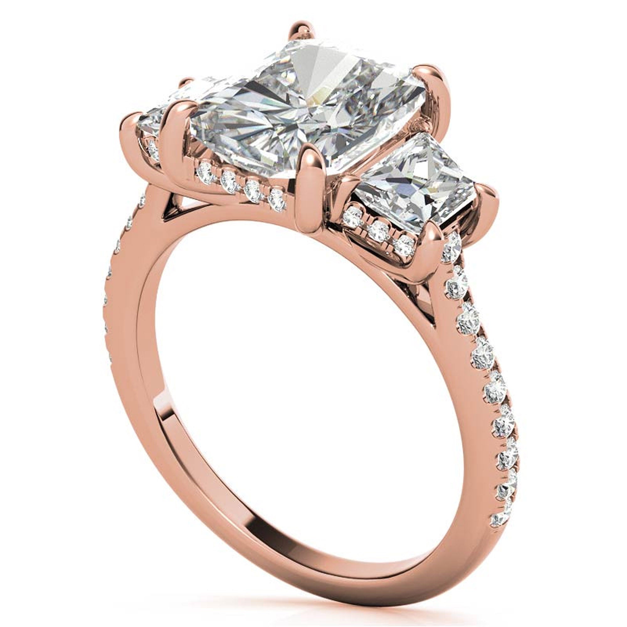 Sterling Silver Three-Stone Setting Adjustable Classic Rose Gold  Engagement Ring For Women