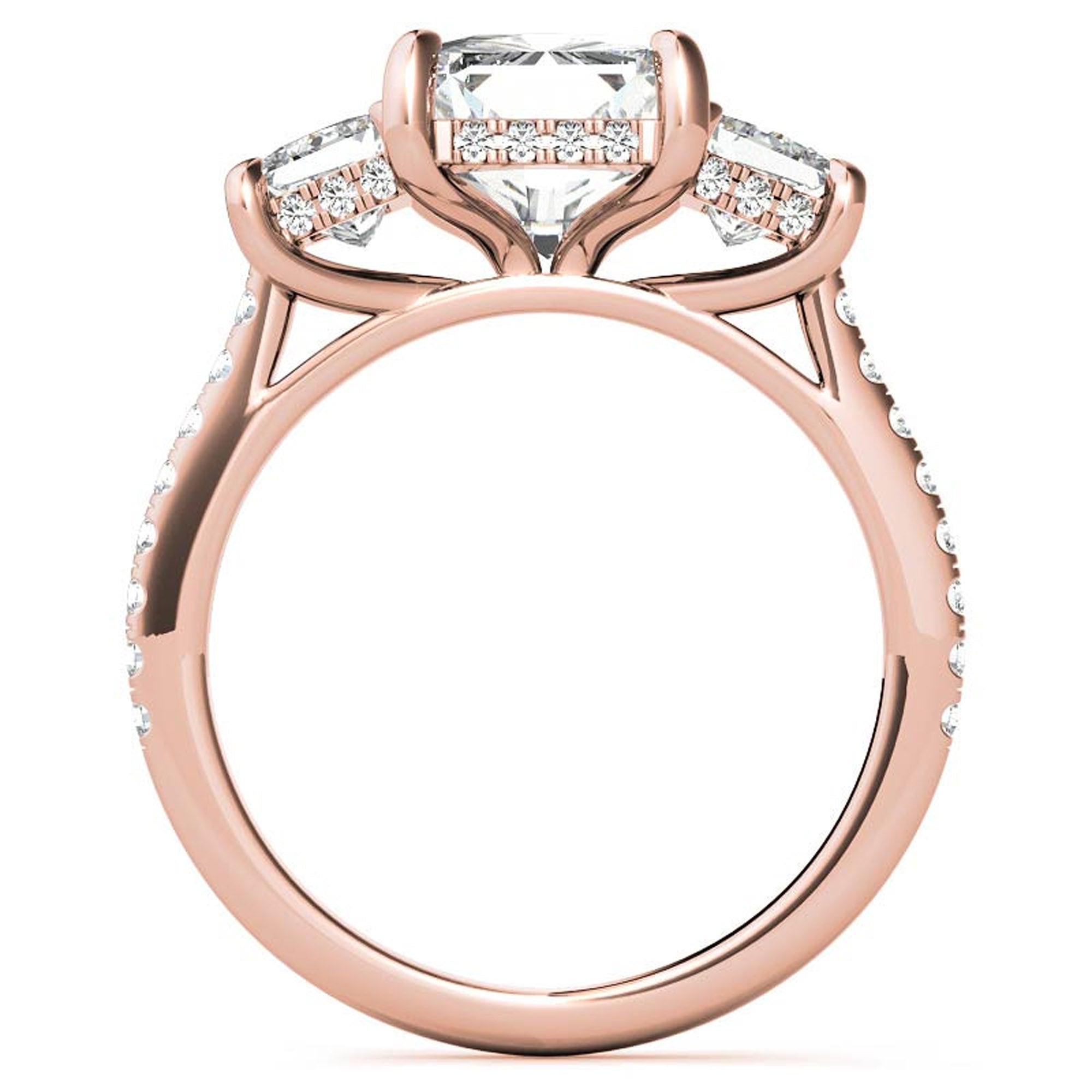 Sterling Silver Three-Stone Setting Adjustable Classic Rose Gold  Engagement Ring For Women