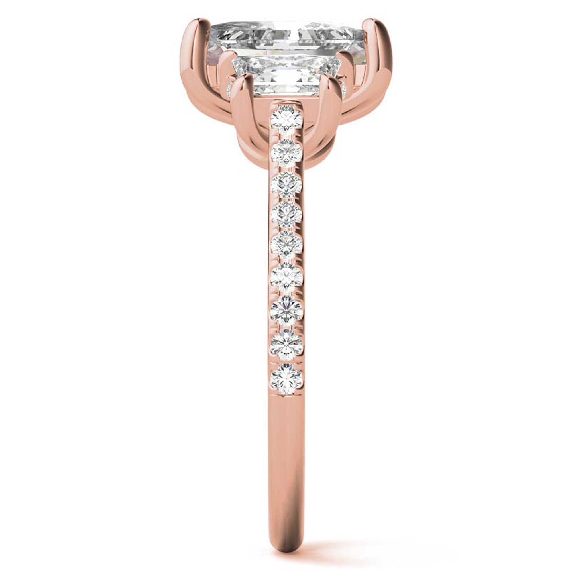 Sterling Silver Three-Stone Setting Adjustable Classic Rose Gold  Engagement Ring For Women