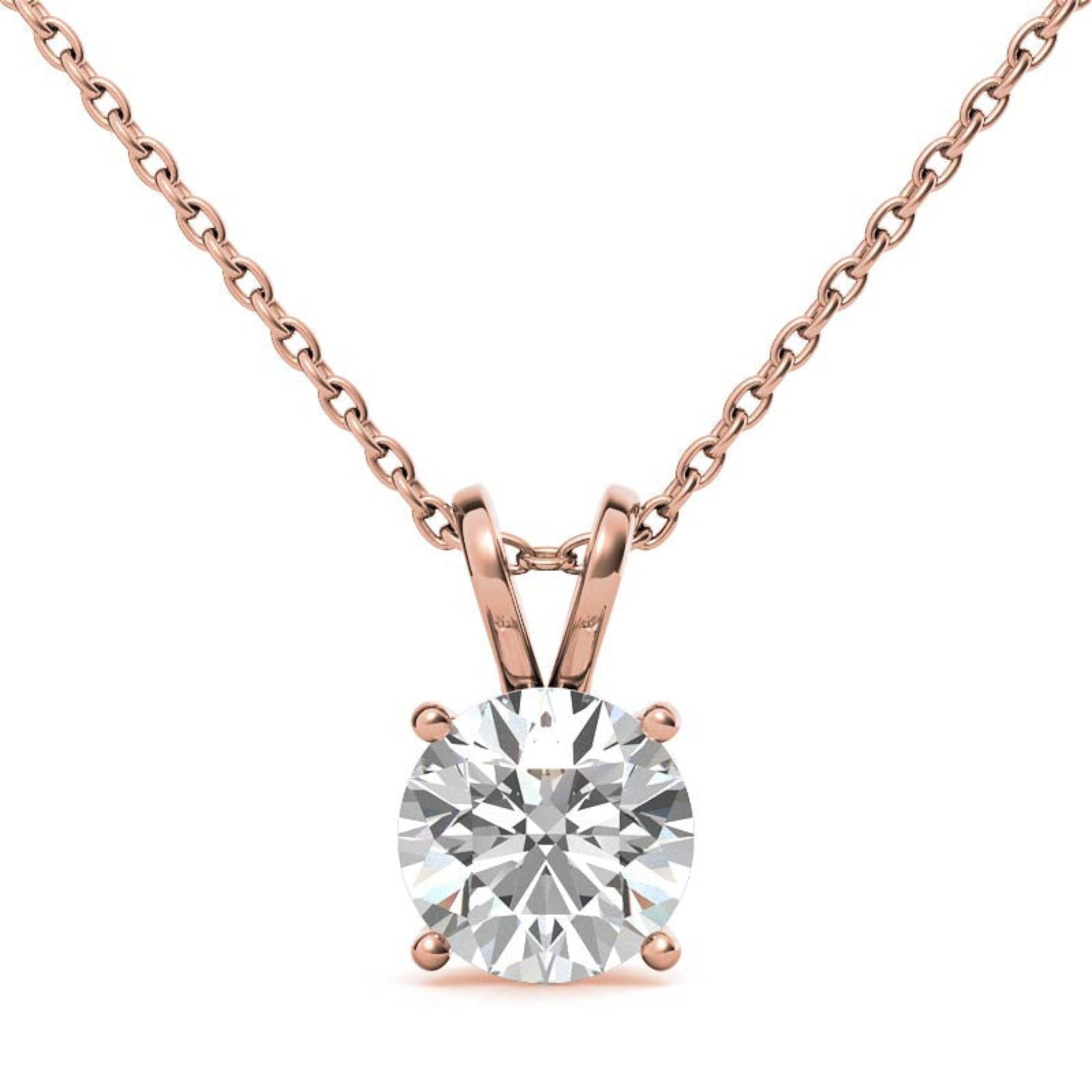 Adjustable Sterling Silver Delicate Rose Gold Round Diamond Solitaire Pendant For Women