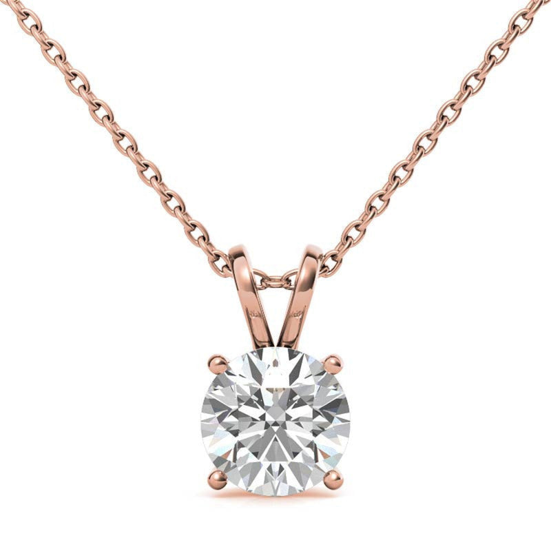 Adjustable Sterling Silver Delicate Rose Gold Round Diamond Solitaire Pendant For Women