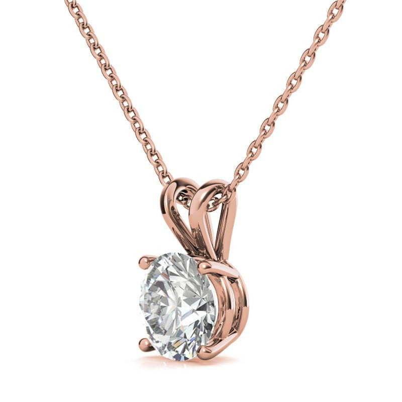 Adjustable Sterling Silver Delicate Rose Gold Round Diamond Solitaire Pendant For Women