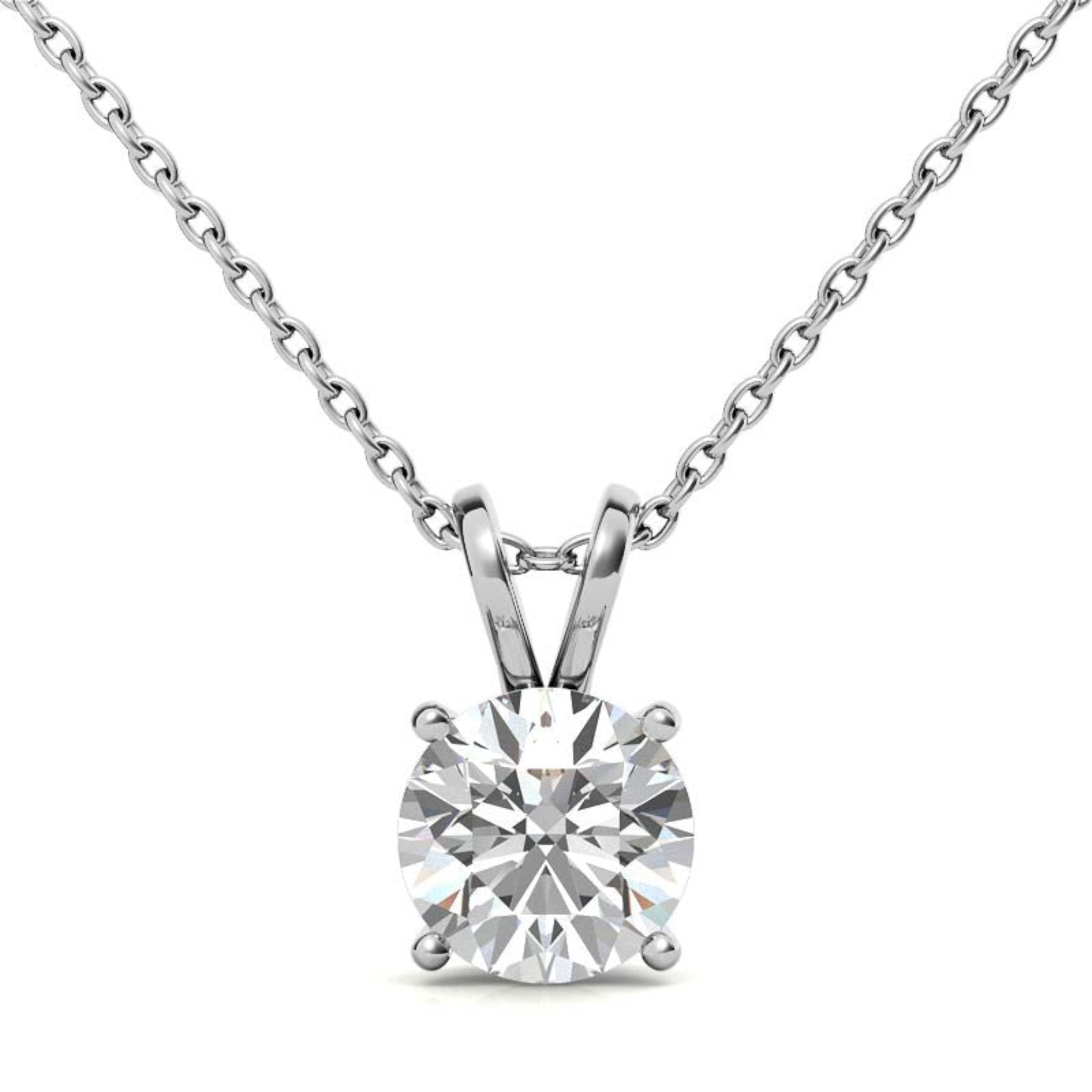 Adjustable Sterling Silver Delicate White Gold Round Diamond Solitaire Pendant For Women