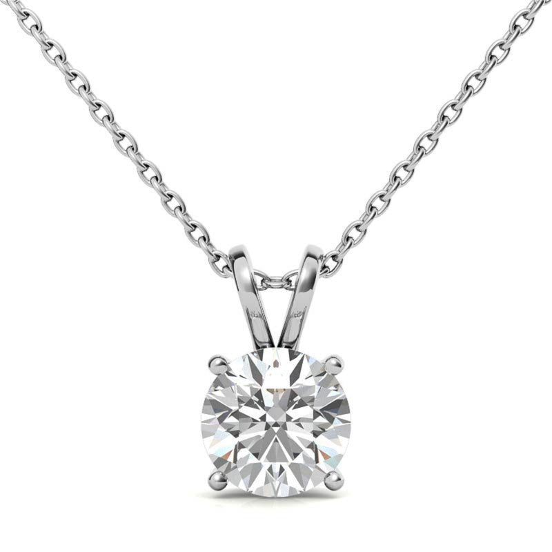 Adjustable Sterling Silver Delicate White Gold Round Diamond Solitaire Pendant For Women