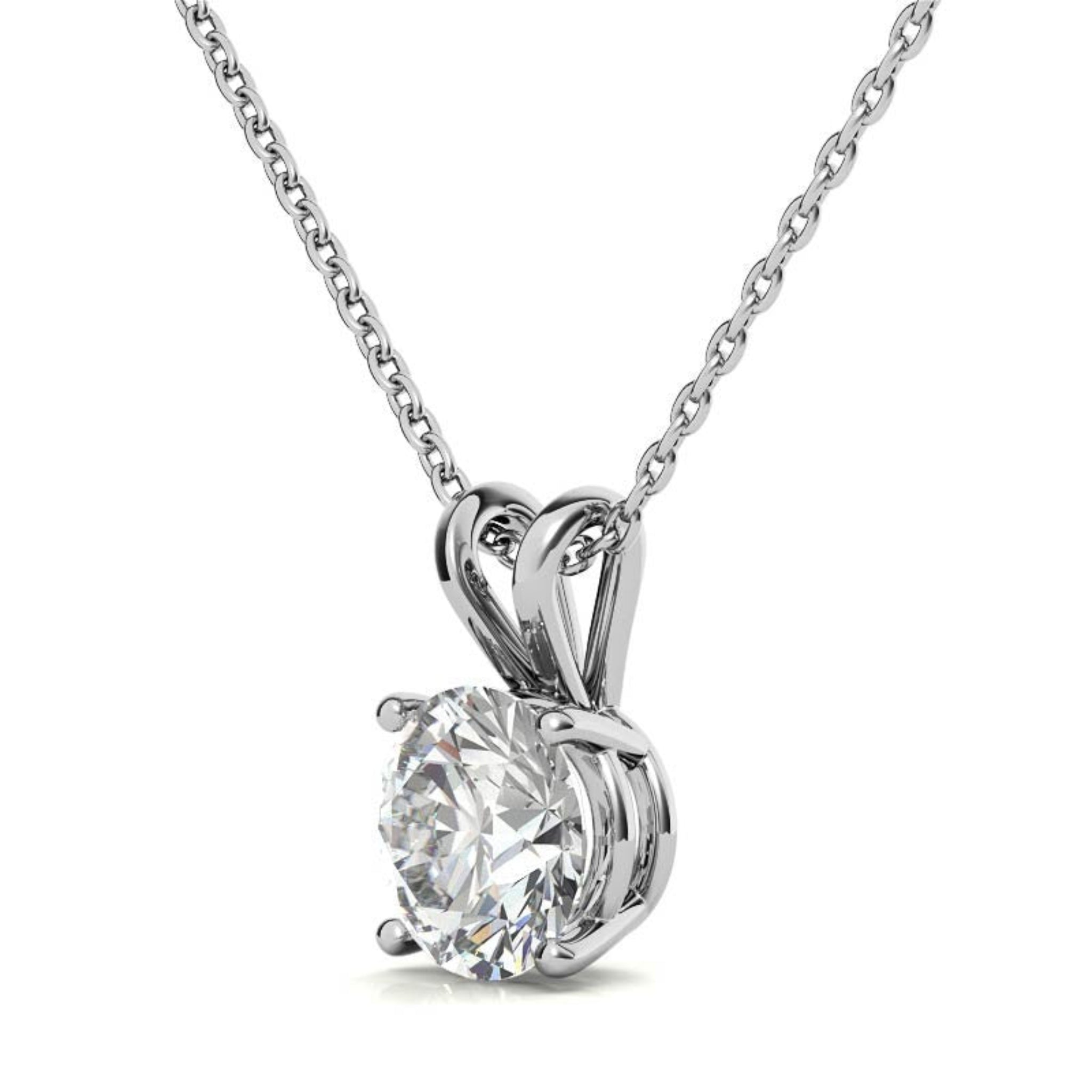 Adjustable Sterling Silver Delicate White Gold Round Diamond Solitaire Pendant For Women