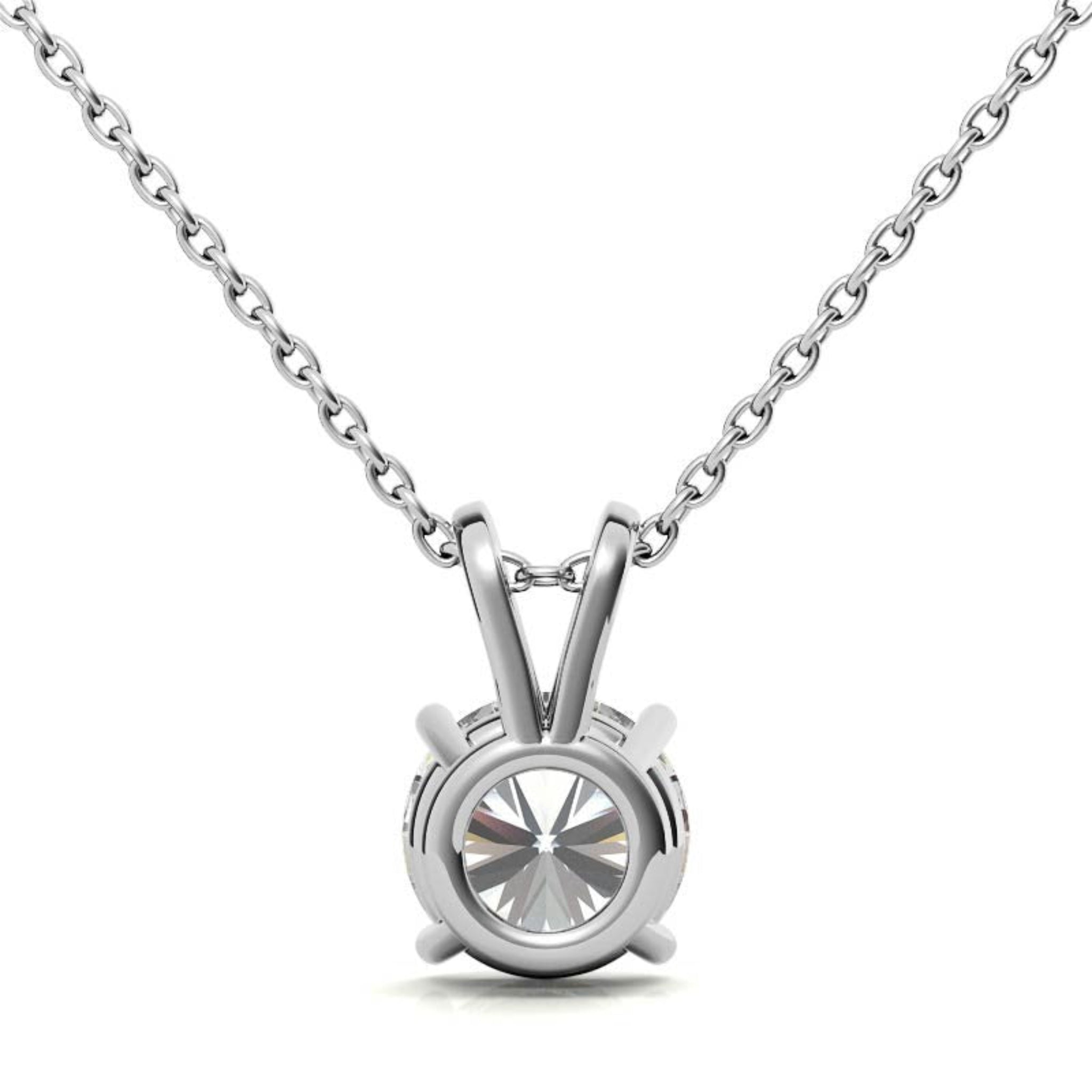 Adjustable Sterling Silver Delicate White Gold Round Diamond Solitaire Pendant For Women