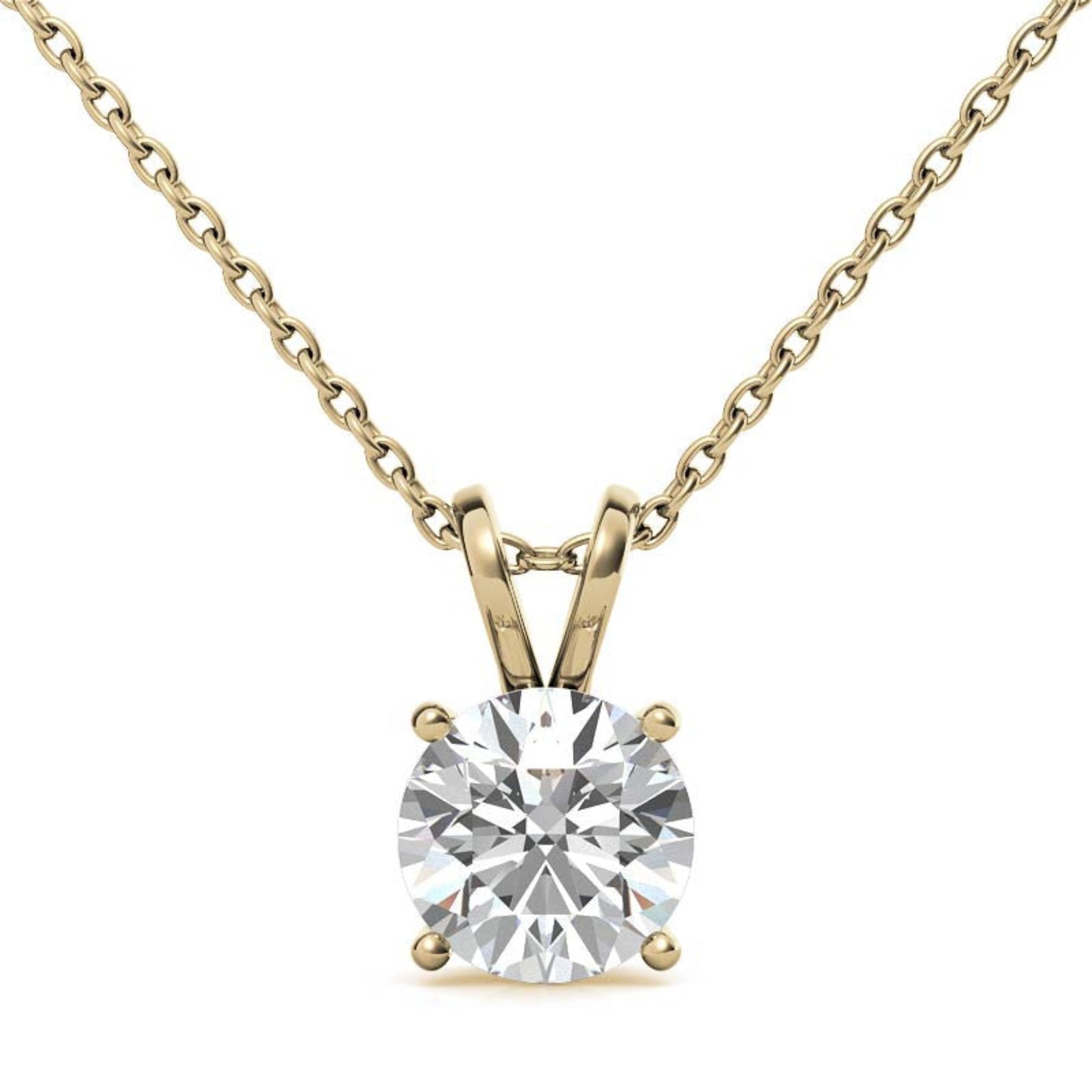 Adjustable Sterling Silver Delicate Yellow Gold Round Diamond Solitaire Pendant For Women