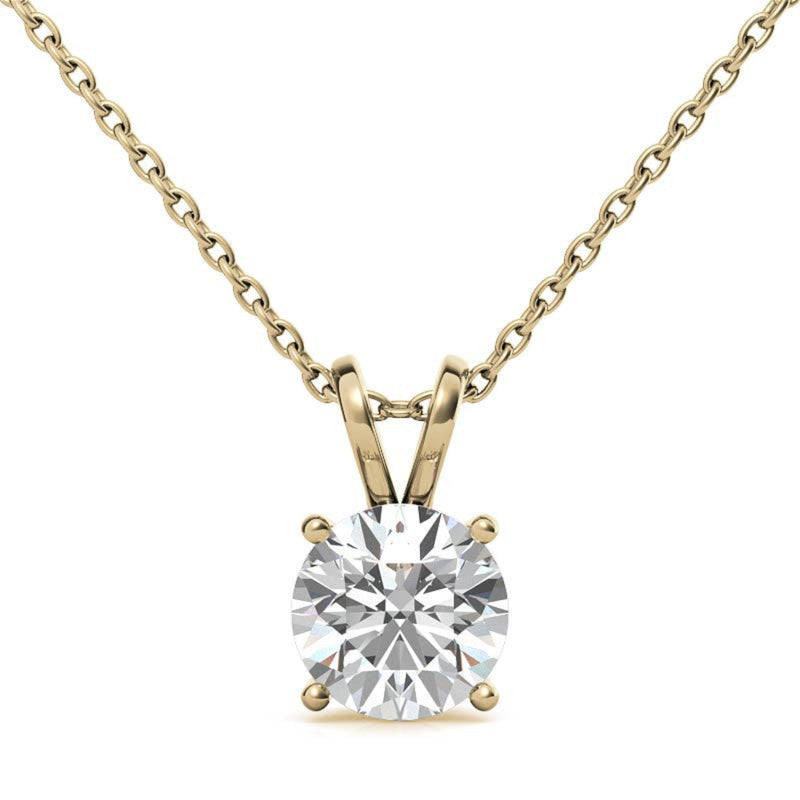 Adjustable Sterling Silver Delicate Yellow Gold Round Diamond Solitaire Pendant For Women