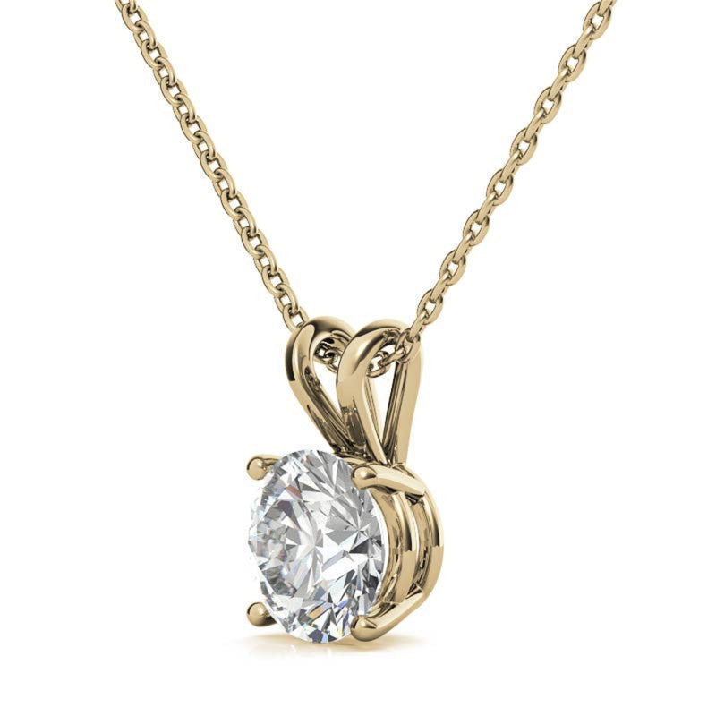 Adjustable Sterling Silver Delicate Yellow Gold Round Diamond Solitaire Pendant For Women