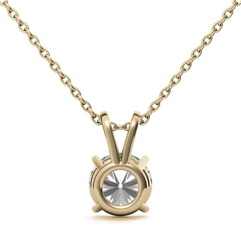 Adjustable Sterling Silver Delicate Yellow Gold Round Diamond Solitaire Pendant For Women