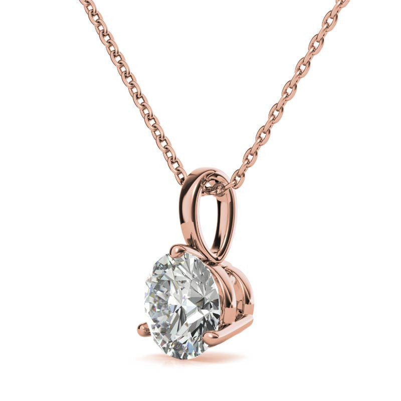 Adjustable Elegant Sterling Silver Rose Gold Round Solitaire Pendant For Women