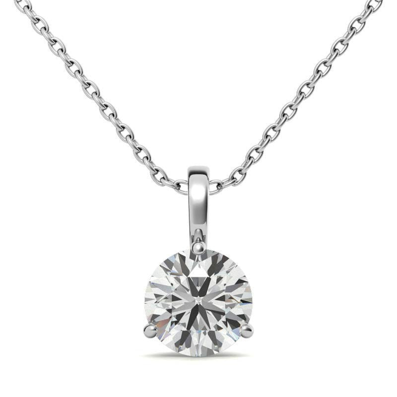 Adjustable Elegant Sterling Silver White Gold Round Solitaire Pendant For Women